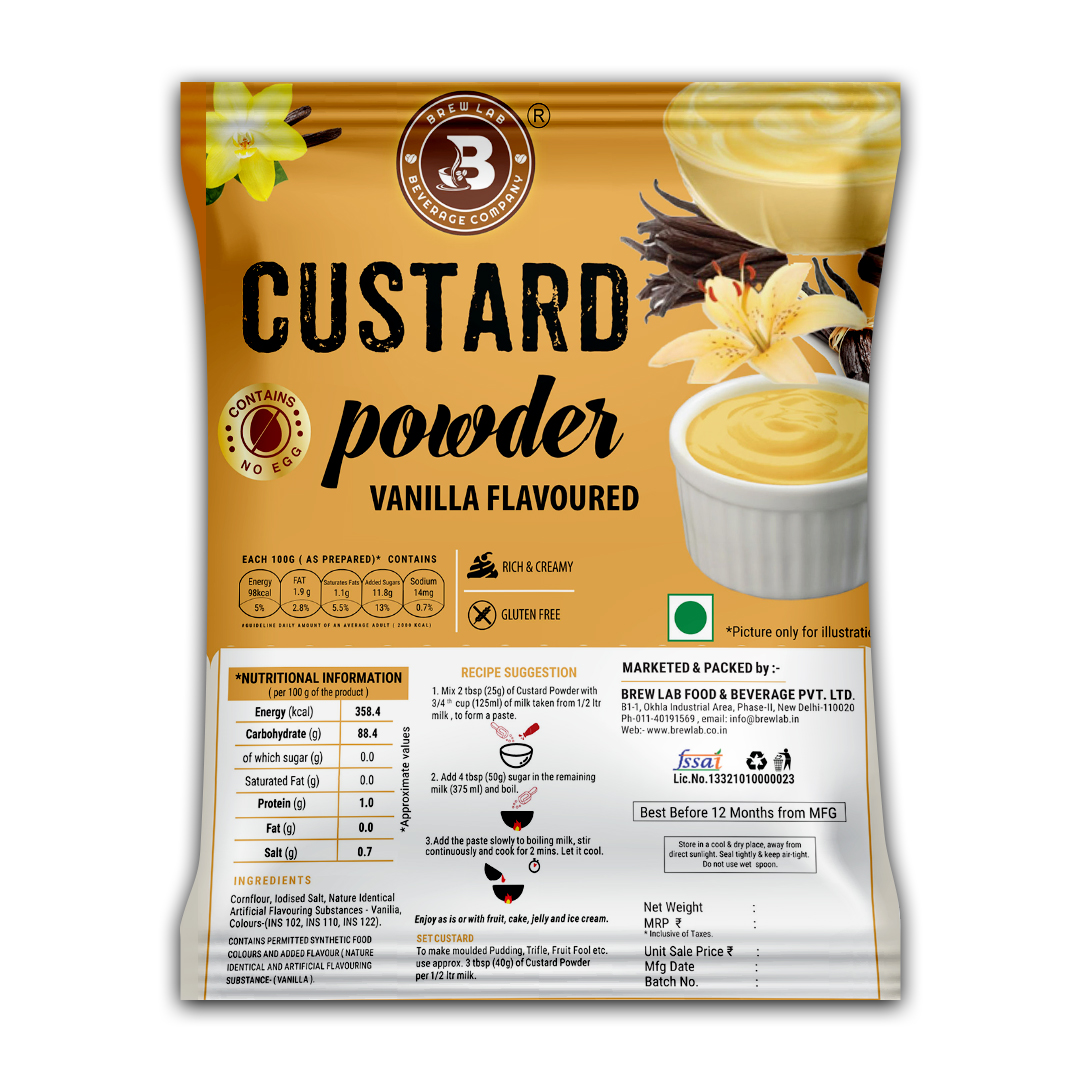 Brew Lab Vanilla Flavor Custard Powder | For Fruit Salad, Pudding, Milkshake & Desserts - 100 g