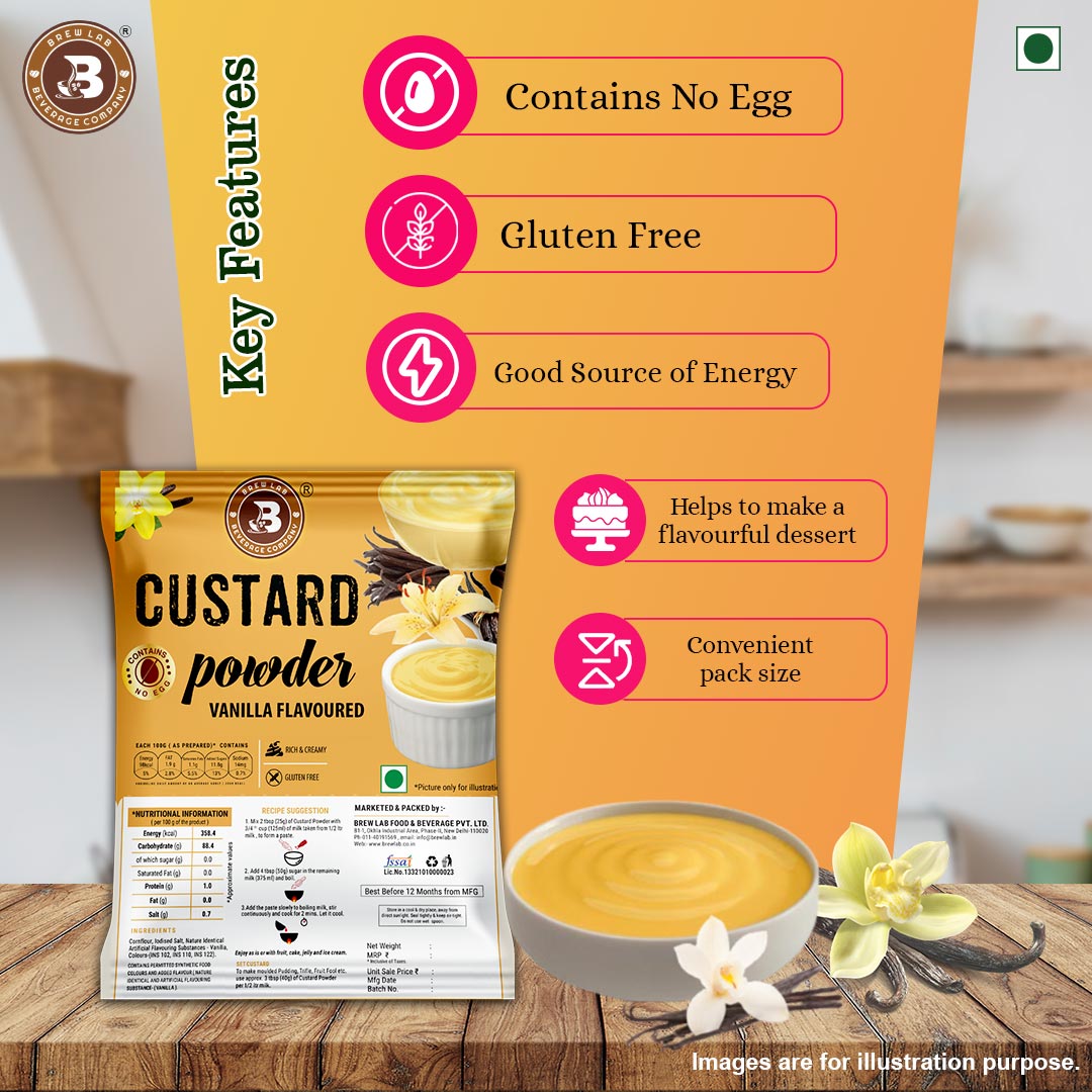 Brew Lab Vanilla Flavor Custard Powder | For Fruit Salad, Pudding, Milkshake & Desserts - 100 g