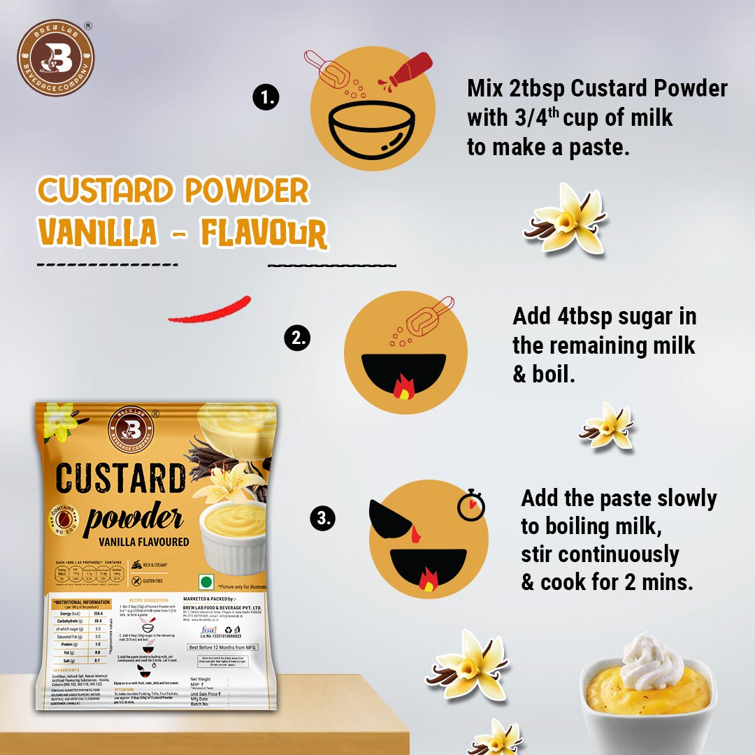 Brew Lab Vanilla Flavor Custard Powder | For Fruit Salad, Pudding, Milkshake & Desserts - 100 g