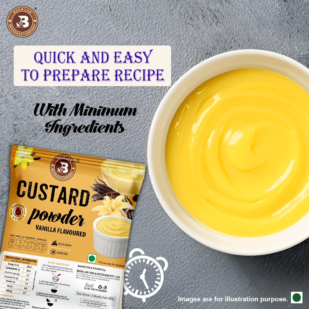 Brew Lab Vanilla Flavor Custard Powder | For Fruit Salad, Pudding, Milkshake & Desserts - 100 g
