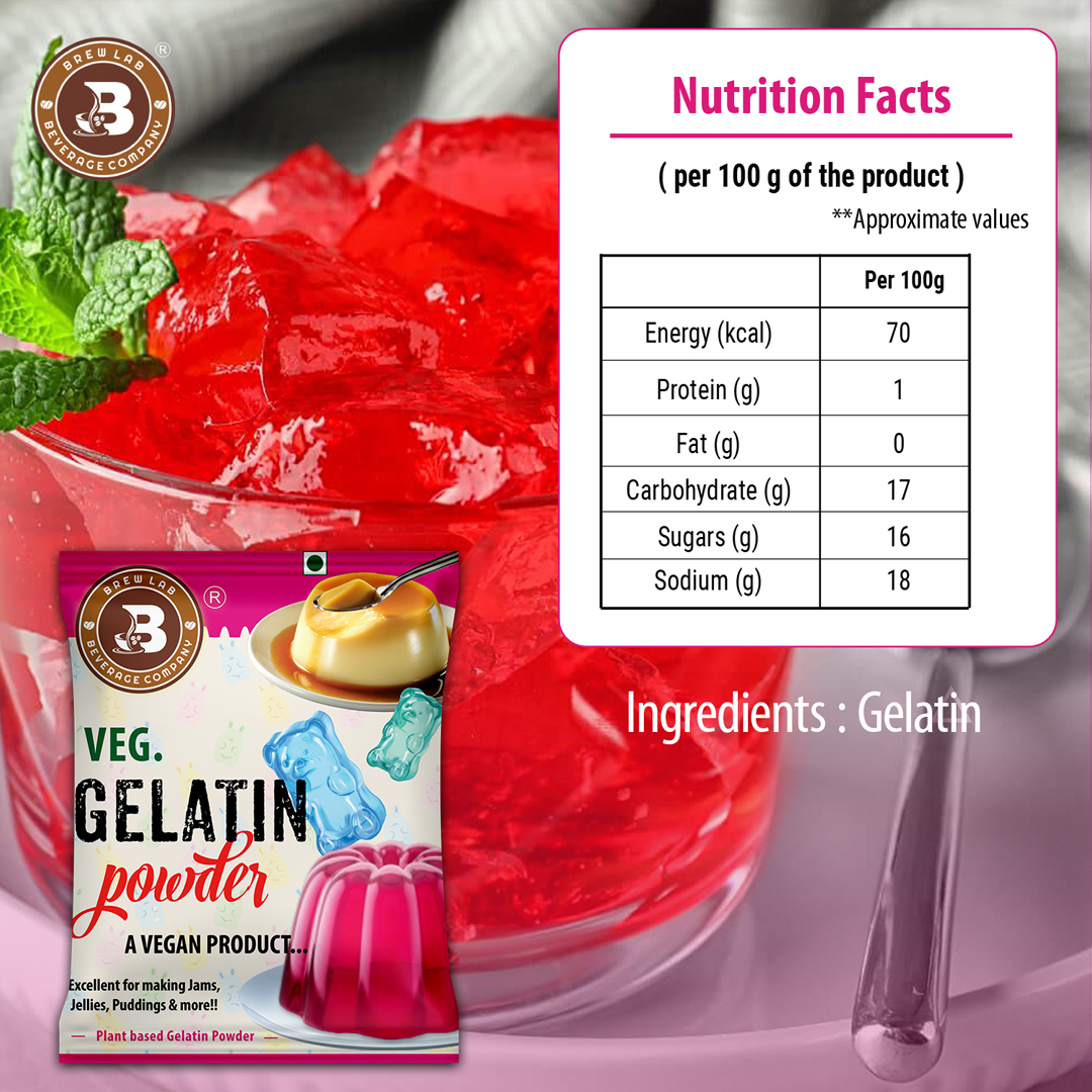 Brew Lab Veg Gelatin Powder | A Vegan Product | Perfect for Making Jelly Gelatin Powder(100GM)