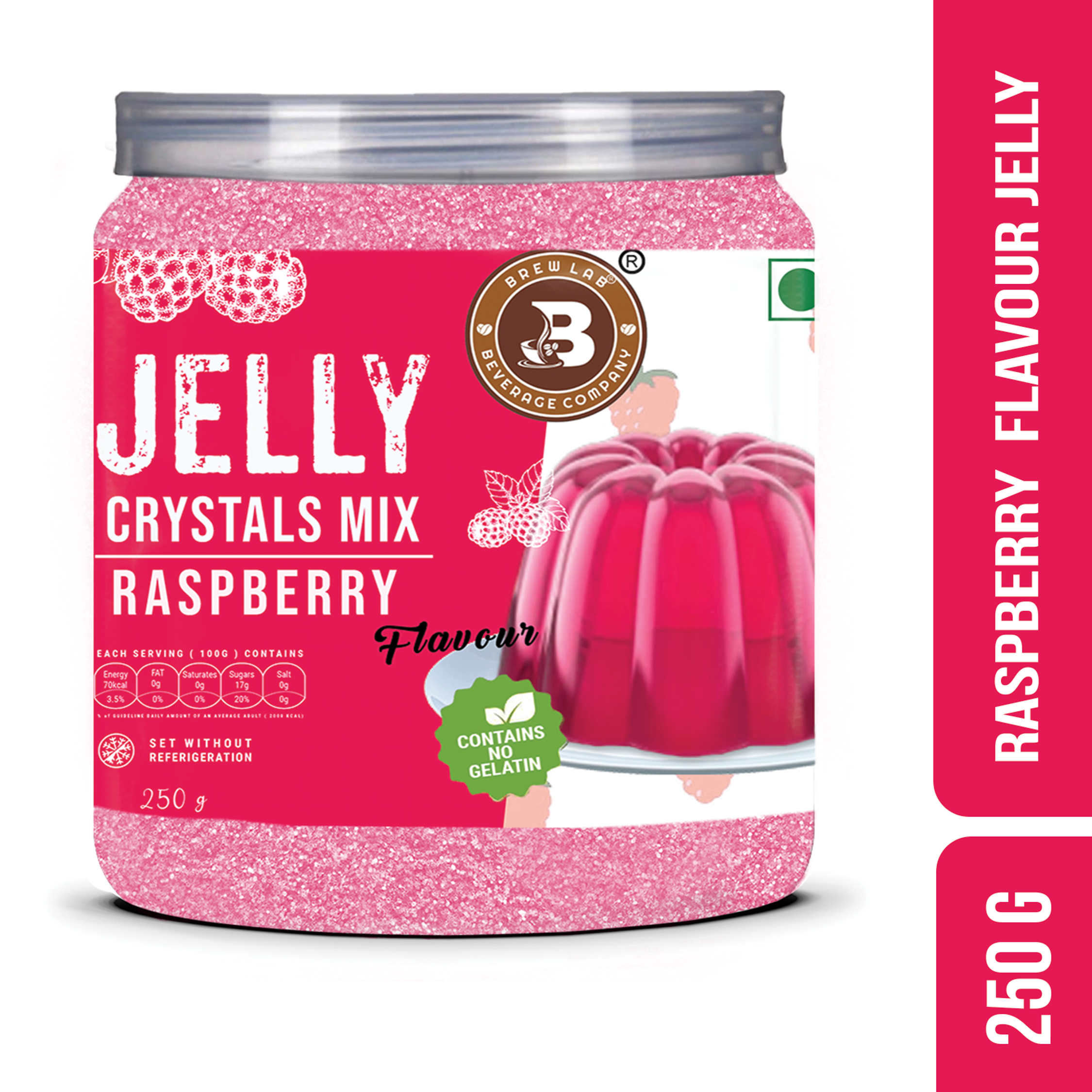 Brew Lab Jelly Crystals Mix Powder For Making Jelly - Raspberry Flavor | Easy To Make | Ready To Eat | No Gelatin - 100 Gm