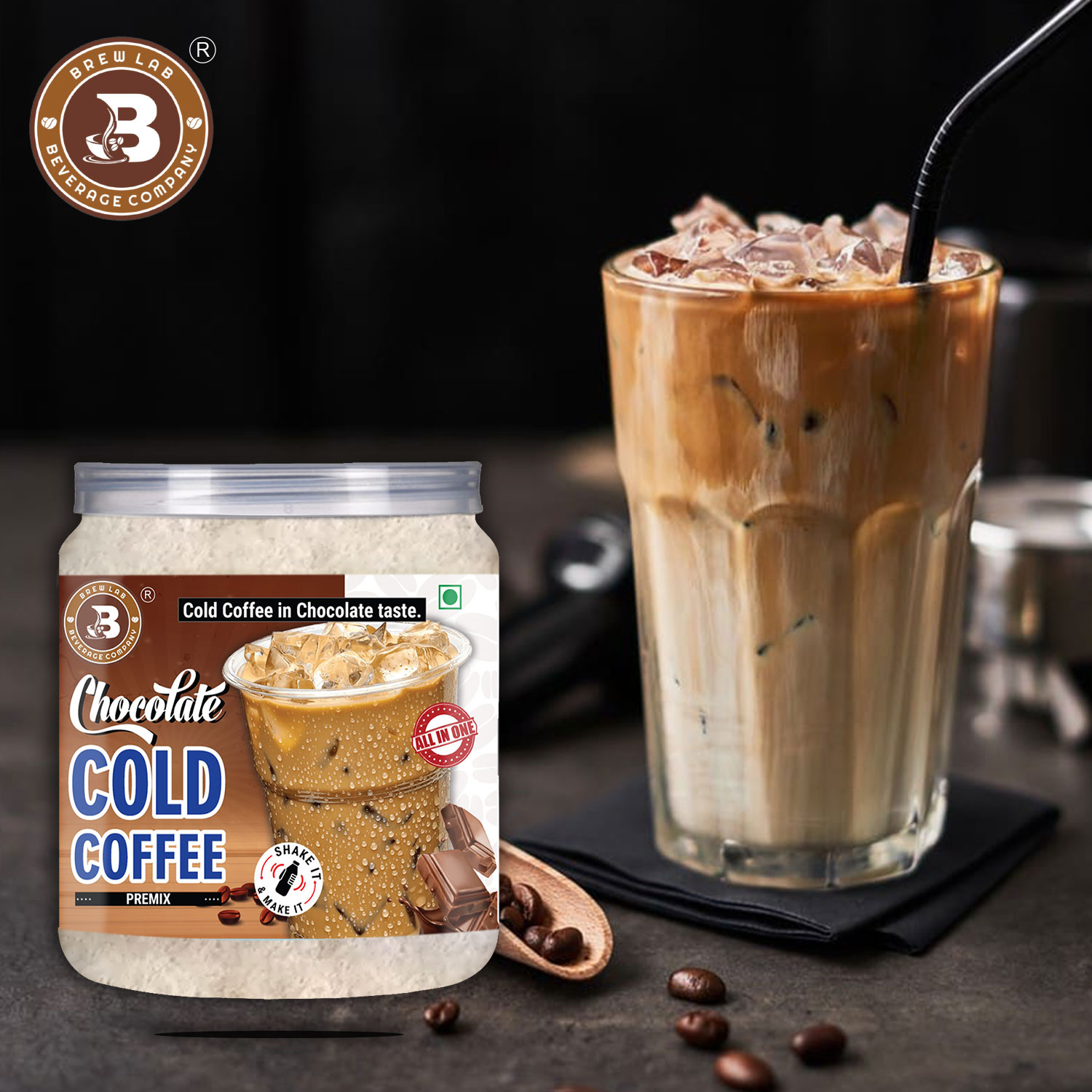 Brew Lab Chocolate Cold Coffee Premix 100 gm | Cold Coffee in Chocolate Flavor Instant Drink Mix Instant Coffee (100 g, Chocolate Flavoured)