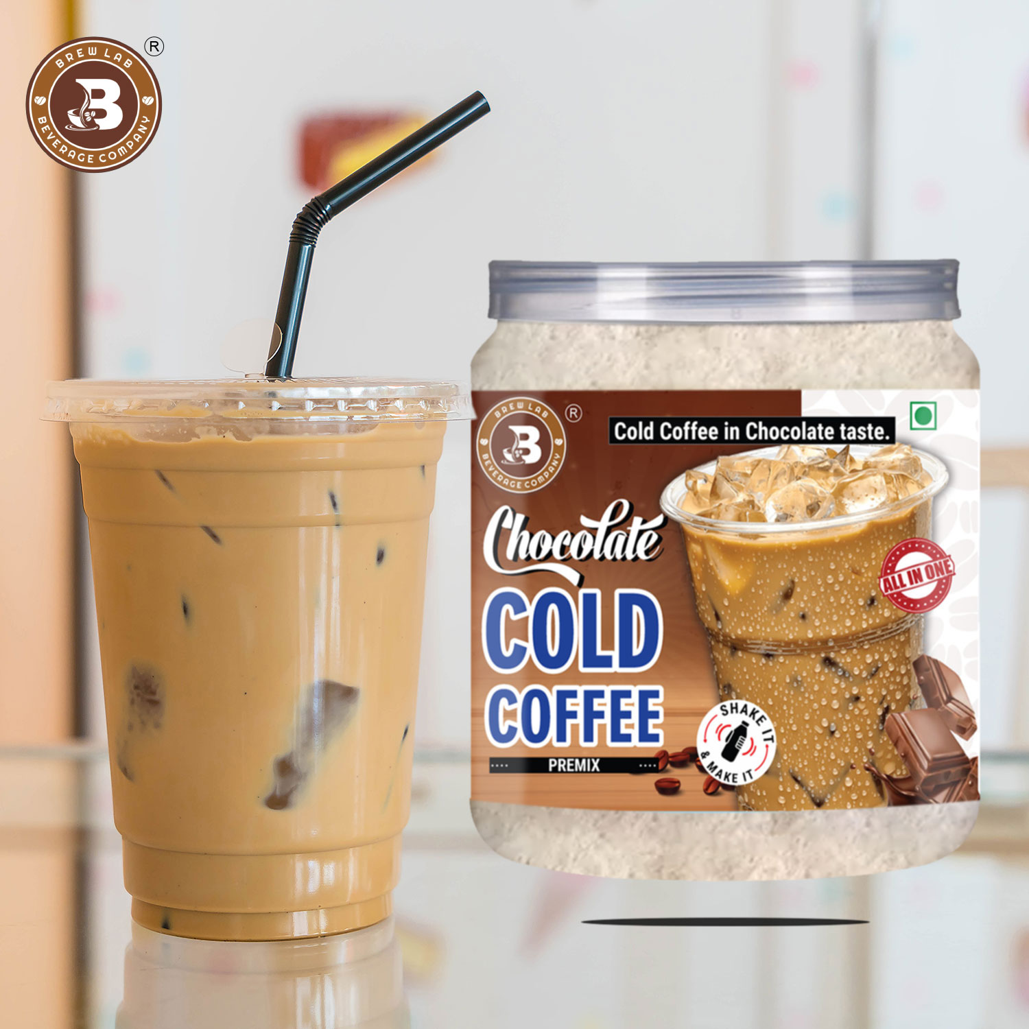 Brew Lab Chocolate Cold Coffee Premix 100 gm | Cold Coffee in Chocolate Flavor Instant Drink Mix Instant Coffee (100 g, Chocolate Flavoured)