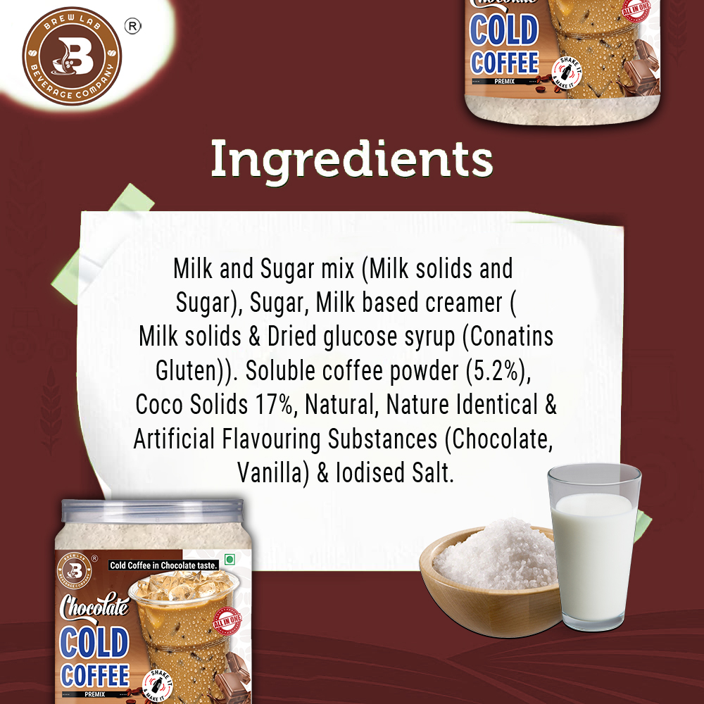 Brew Lab Chocolate Cold Coffee Premix 100 gm | Cold Coffee in Chocolate Flavor Instant Drink Mix Instant Coffee (100 g, Chocolate Flavoured)