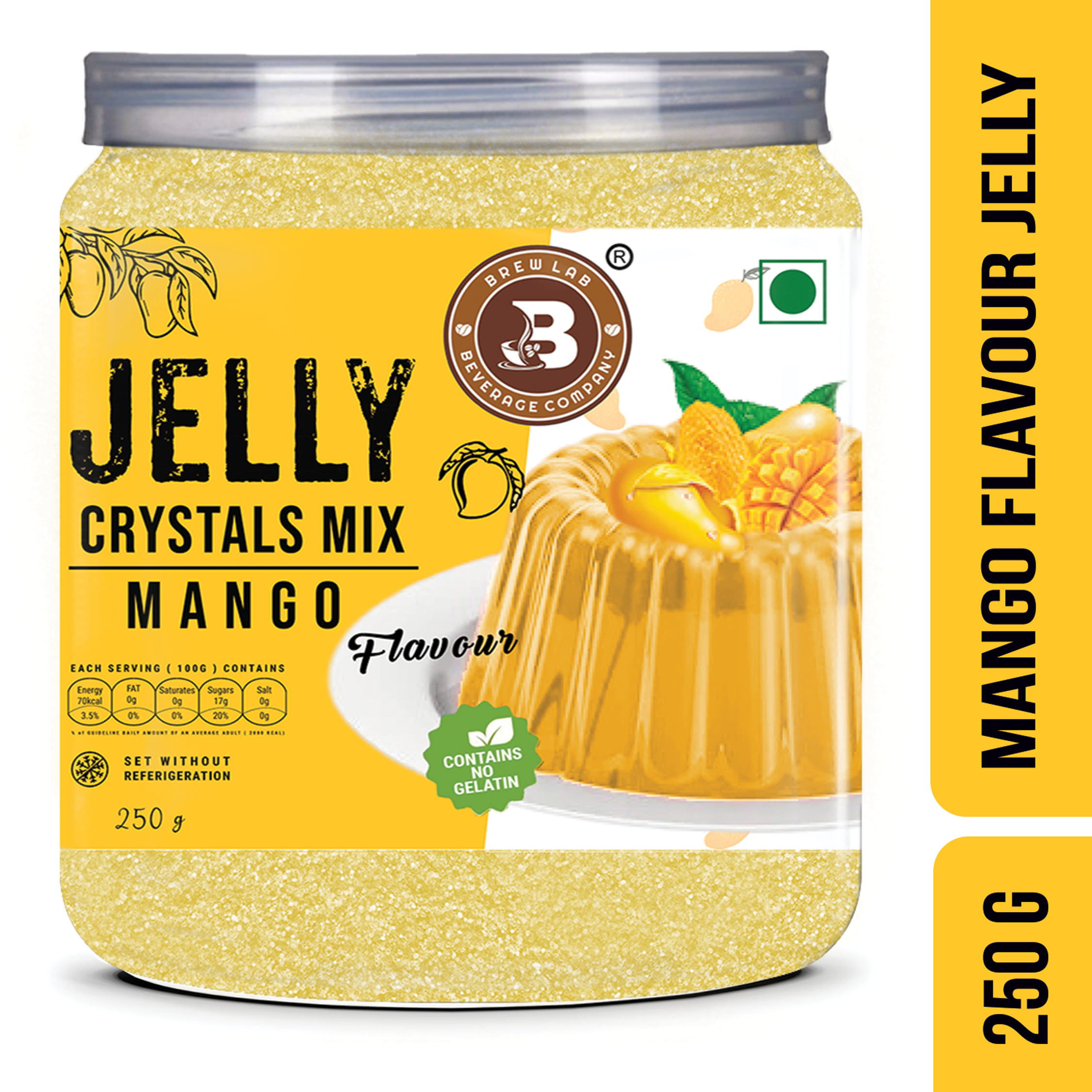 Brew Lab Jelly Crystals Mix Powder For Making Jelly - Mango Flavor | Easy To Make | Ready To Eat | No Gelatin - 100 Gm
