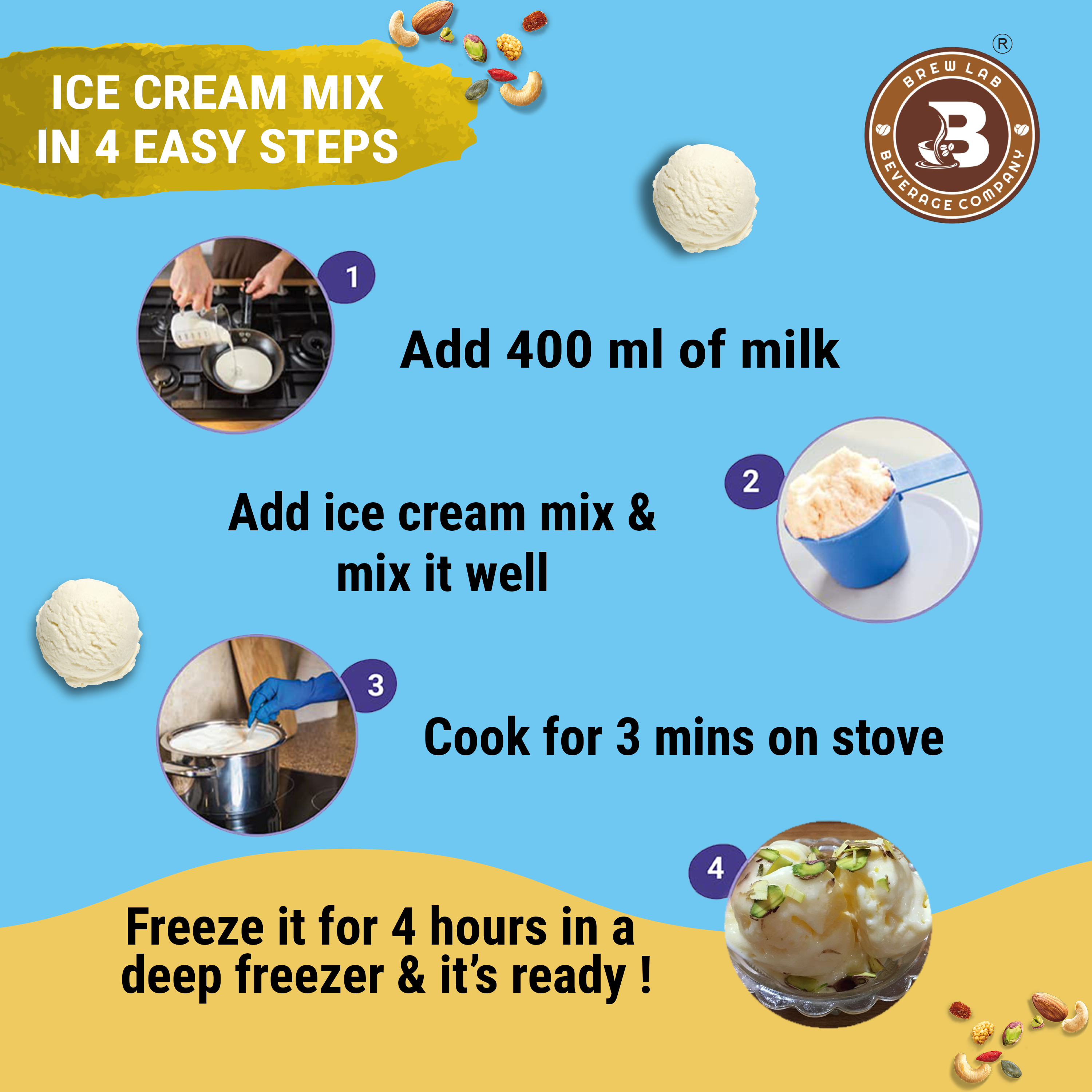 Brew Lab Instant Mawa Malai Freeze Ice cream Mix Powder | For Tasty & Delicious Ice Cream 100 g