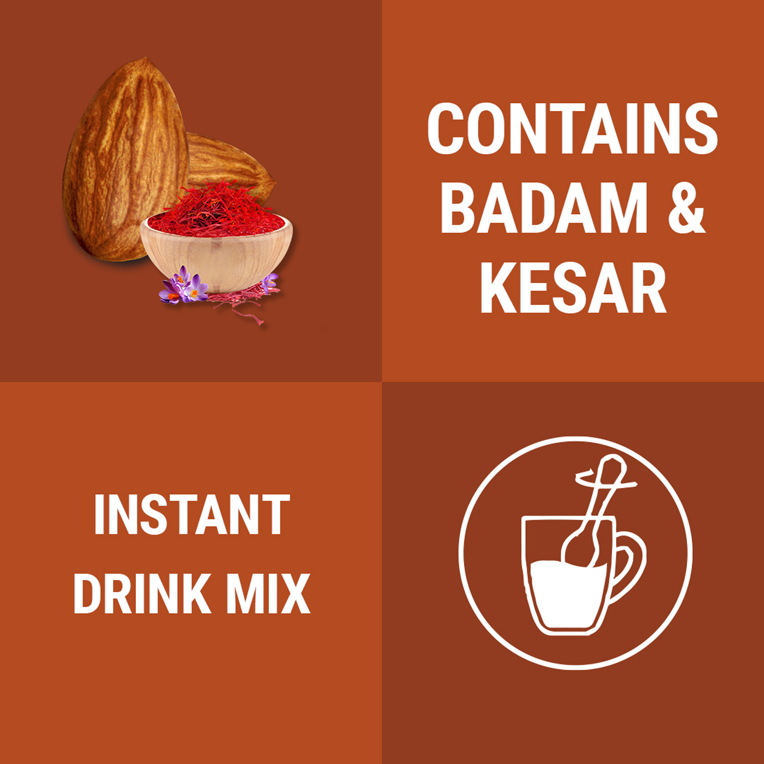 Brew Lab Badam Kesari No Sugar Milk Masala Powder | With Real Almonds & Kesar For Badam Milkshake Flavored Milk Powder (250 g)