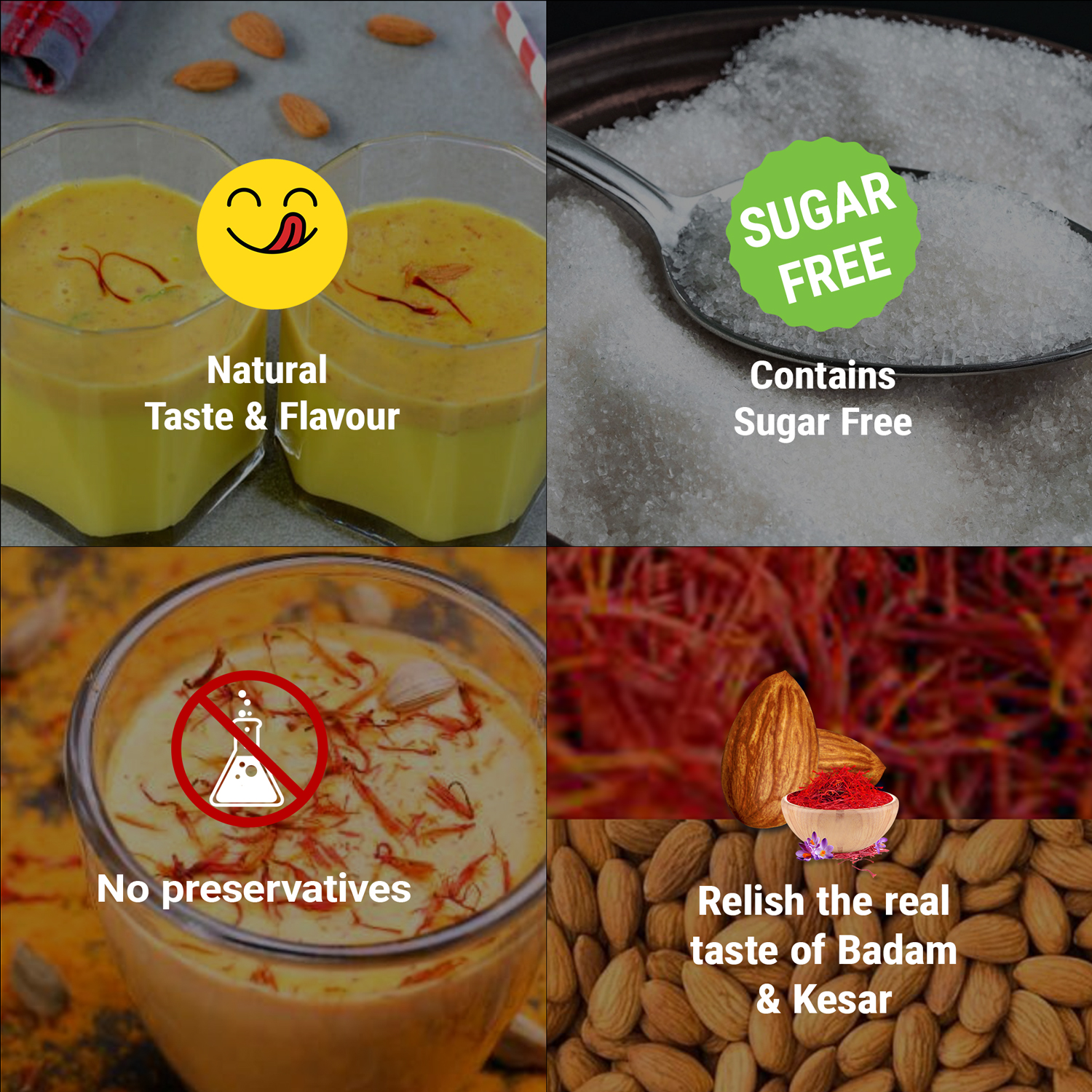 Brew Lab Badam Kesari No Sugar Milk Masala Powder | With Real Almonds & Kesar For Badam Milkshake Flavored Milk Powder (250 g)