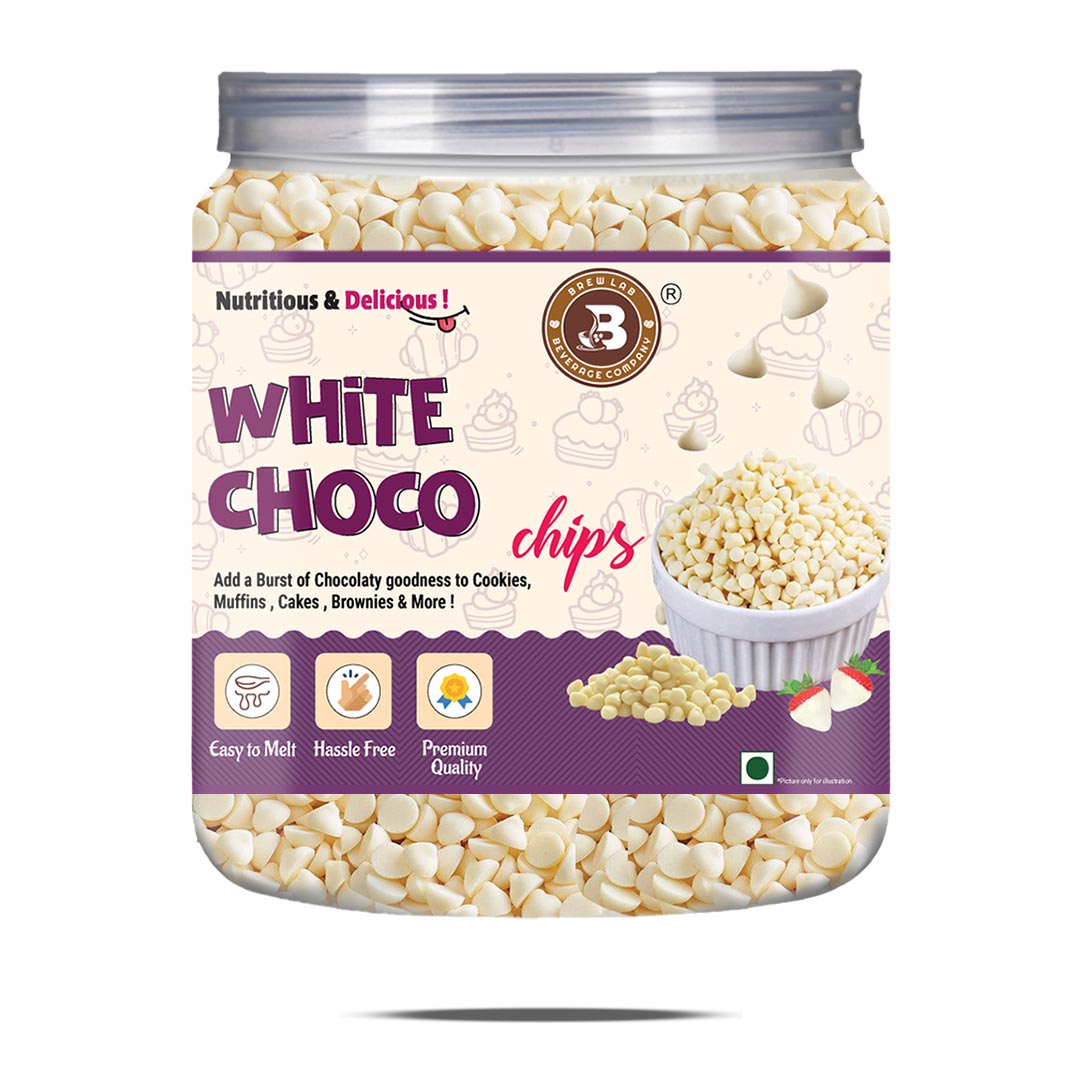 Brew Lab Pure White Chocolate Chips for Cake toppings Cooking & Baking Chips for Cakes, Cookies, Brownies, Muffins, Pancakes | Decoration & Baking | 250 gm