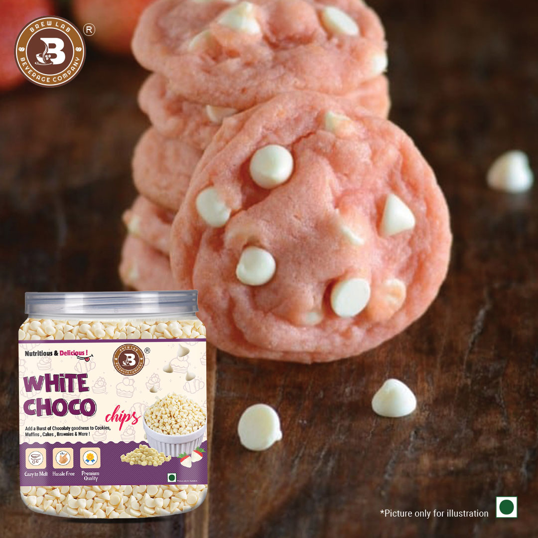 Brew Lab Pure White Chocolate Chips for Cake toppings Cooking & Baking Chips for Cakes, Cookies, Brownies, Muffins, Pancakes | Decoration & Baking | 250 gm