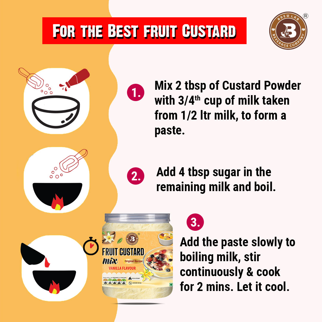 Brew Lab Fruit Custard Mix Vanilla Flavor | Rich Creamy Flavor | Good Source of Energy | 100 g