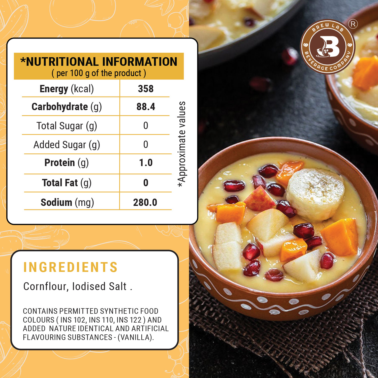 Brew Lab Fruit Custard Mix Vanilla Flavor | Rich Creamy Flavor | Good Source of Energy | 100 g