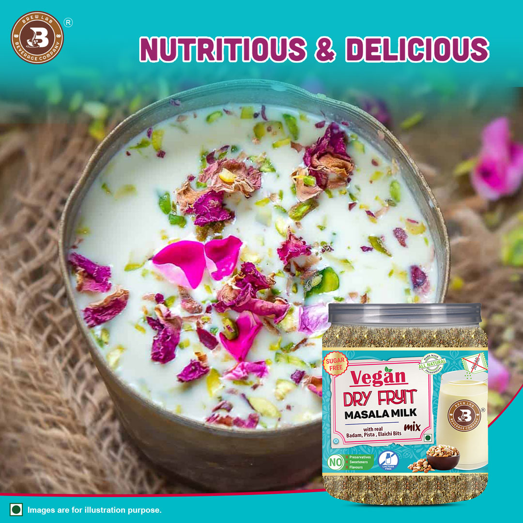 Brew Lab Sugar Free Vegan Dry Fruit Masala Milk | Plant Based & Lactose Free Milk Powder | (100 g)