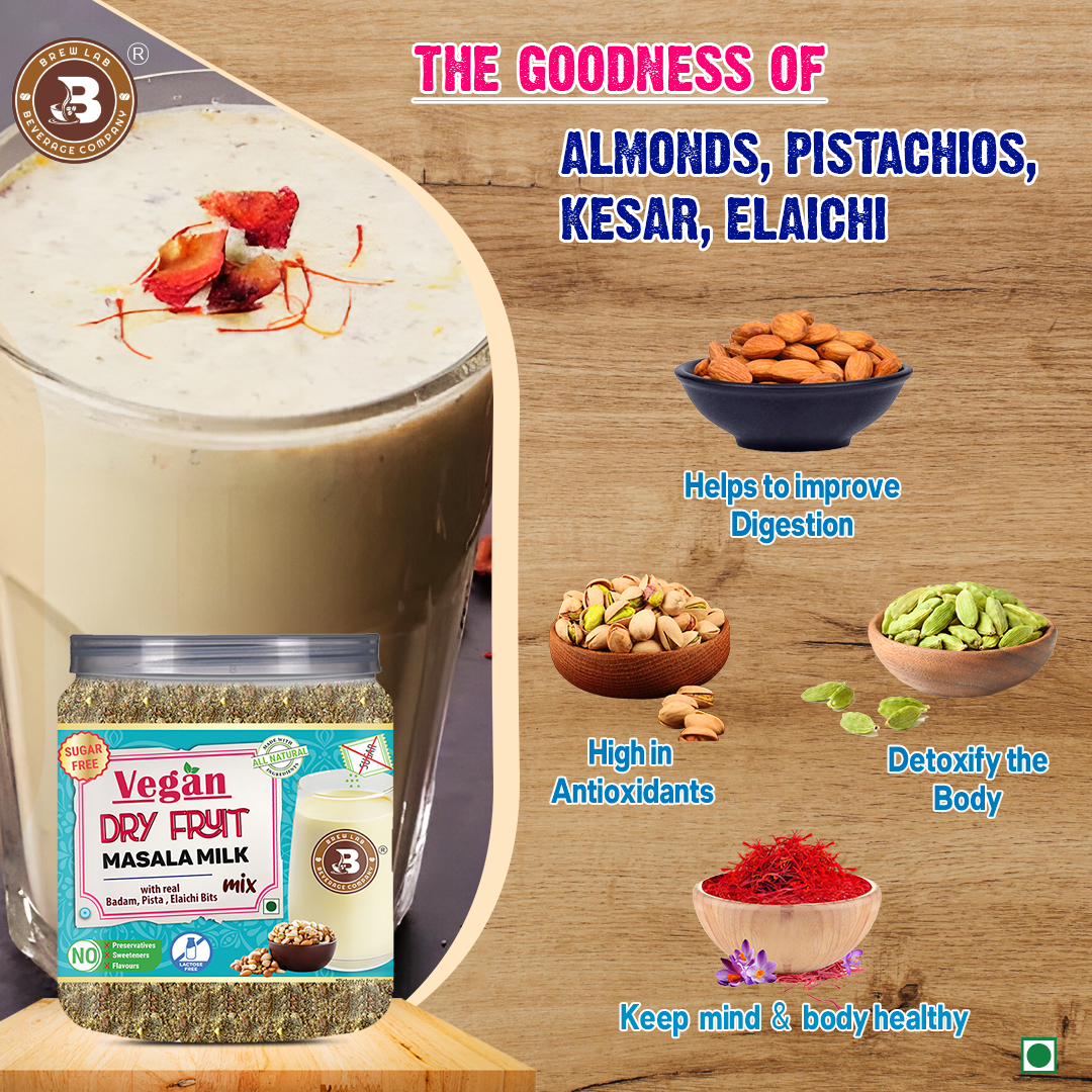 Brew Lab Sugar Free Vegan Dry Fruit Masala Milk | Plant Based & Lactose Free Milk Powder | (100 g)