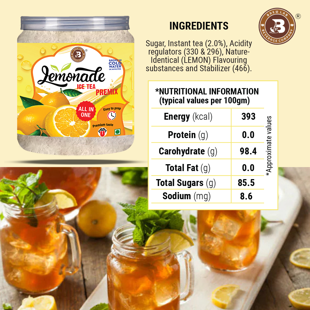 Brew Lab Lemonade Ice Tea Premix | Natural Lemon Flavor | Build Immunity & Digestion Lemon Iced Tea Plastic Bottle (100 g)