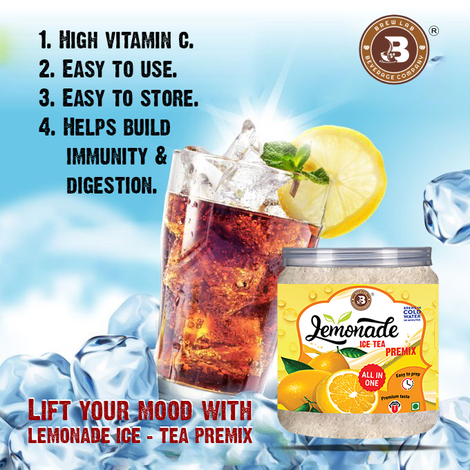 Brew Lab Lemonade Ice Tea Premix | Natural Lemon Flavor | Build Immunity & Digestion Lemon Iced Tea Plastic Bottle (100 g)
