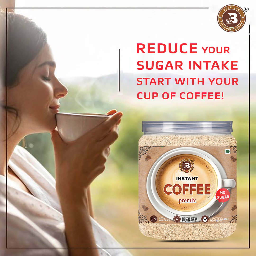 Brew Lab Instant Coffee Premix No Sugar | Manage Blood Sugar Suitable For Vending Machine Instant Coffee (100 g, Pure Flavoured)