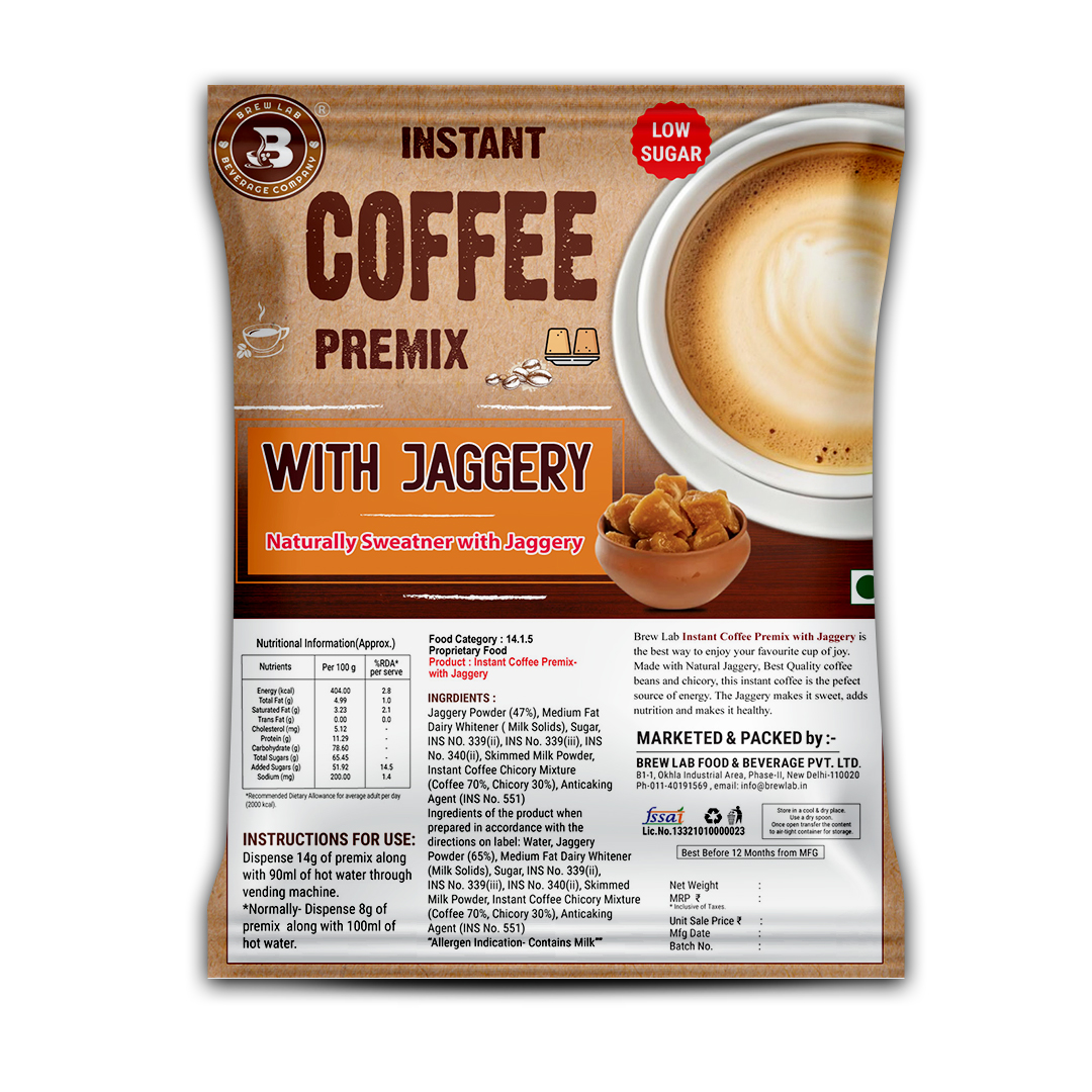 Brew Lab Instant Coffee Premix Low Sugar With Jaggery | Naturally Sweatner With Jaggery | Instant Coffee (100 g)