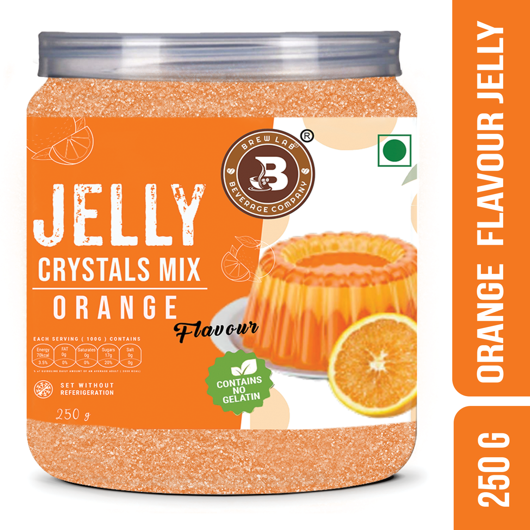 Brew Lab Jelly Crystals Mix Powder For Making Jelly - Orange Flavor | Easy To Make | Ready To Eat | No Gelatin - 100 Gm