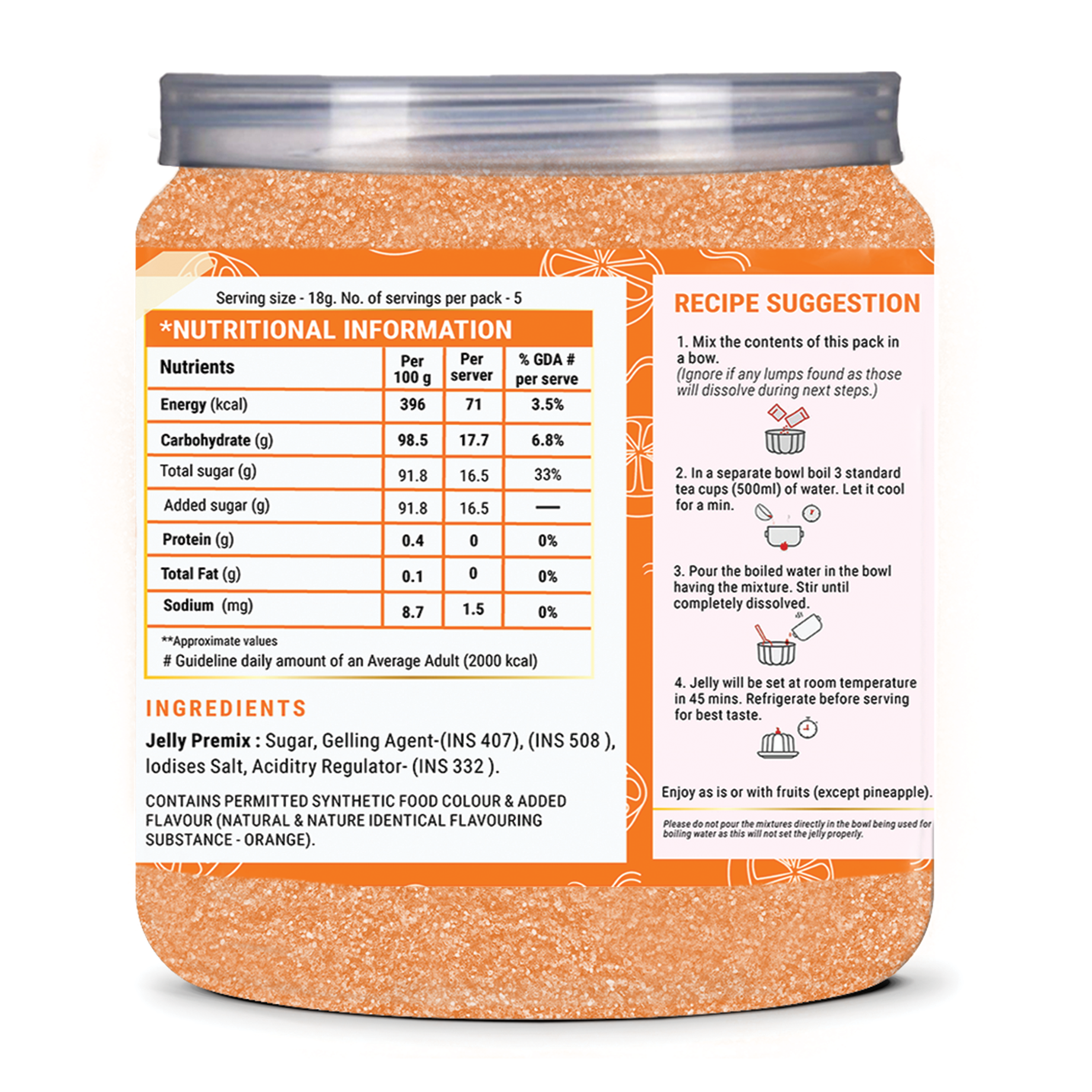 Brew Lab Jelly Crystals Mix Powder For Making Jelly - Orange Flavor | Easy To Make | Ready To Eat | No Gelatin - 100 Gm