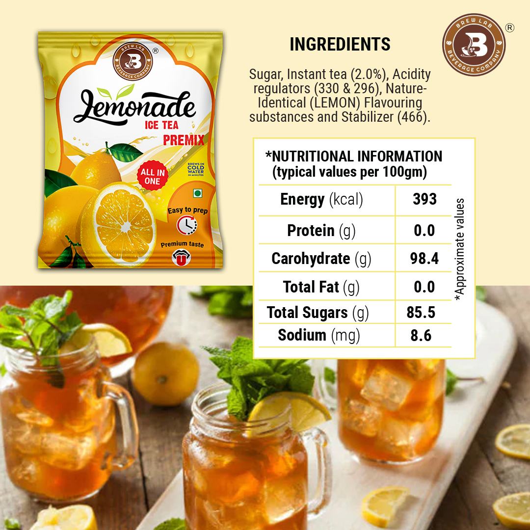 Brew Lab Lemonade Ice Tea Premix | Natural Lemon Flavor | Build Immunity & Digestion Lemon Iced Tea Plastic Bottle (100 g)