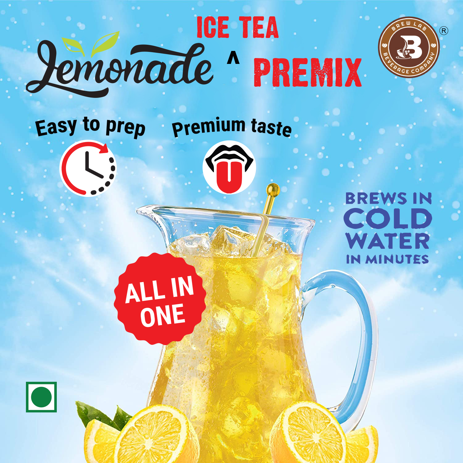 Brew Lab Lemonade Ice Tea Premix | Natural Lemon Flavor | Build Immunity & Digestion Lemon Iced Tea Plastic Bottle (100 g)