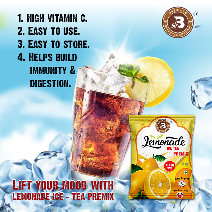 Brew Lab Lemonade Ice Tea Premix | Natural Lemon Flavor | Build Immunity & Digestion Lemon Iced Tea Plastic Bottle (100 g)