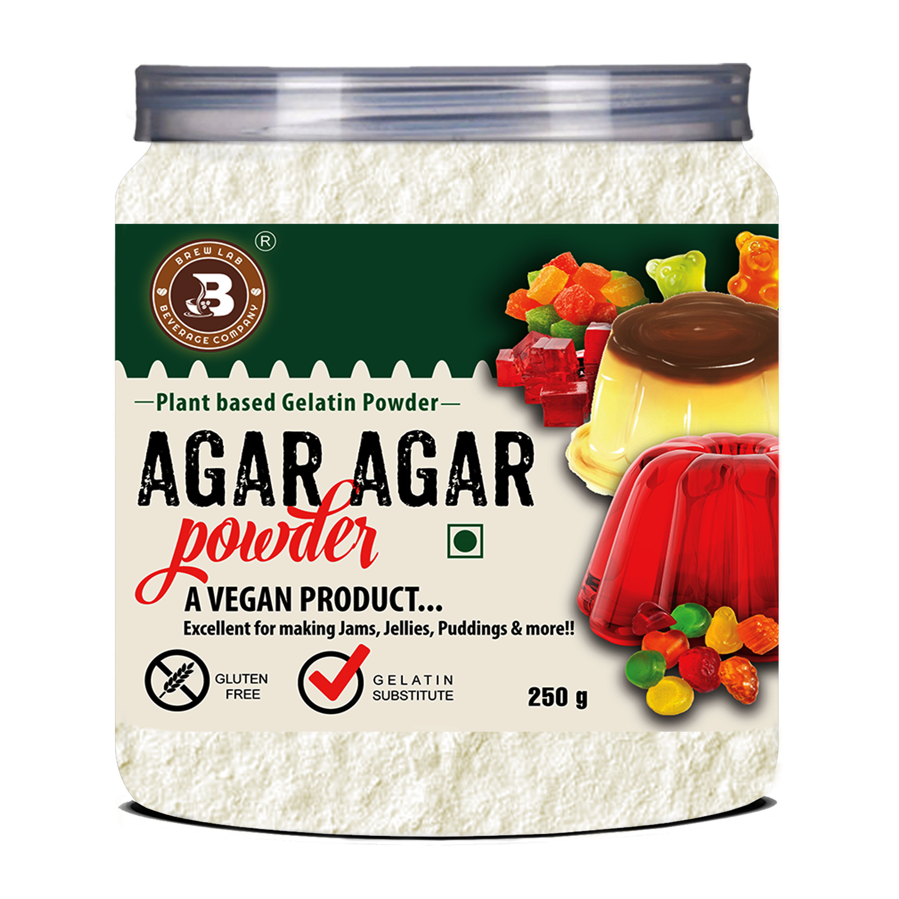 Brew Lab Agar Agar Powder | No Gelatin | Plant Based Product | 100% Vegetarian | Perfect For Desserts & Jelly making 100 g