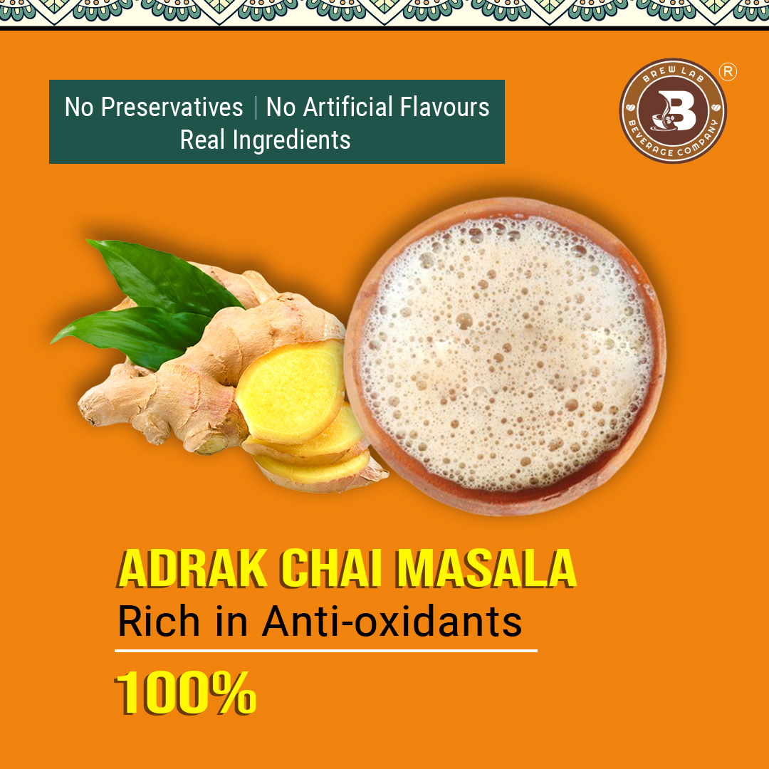 Brew Lab Pure & Natural Adrak Chai Masala Powder | No Added Flavor Ginger Masala Tea Plastic Bottle (100 g)