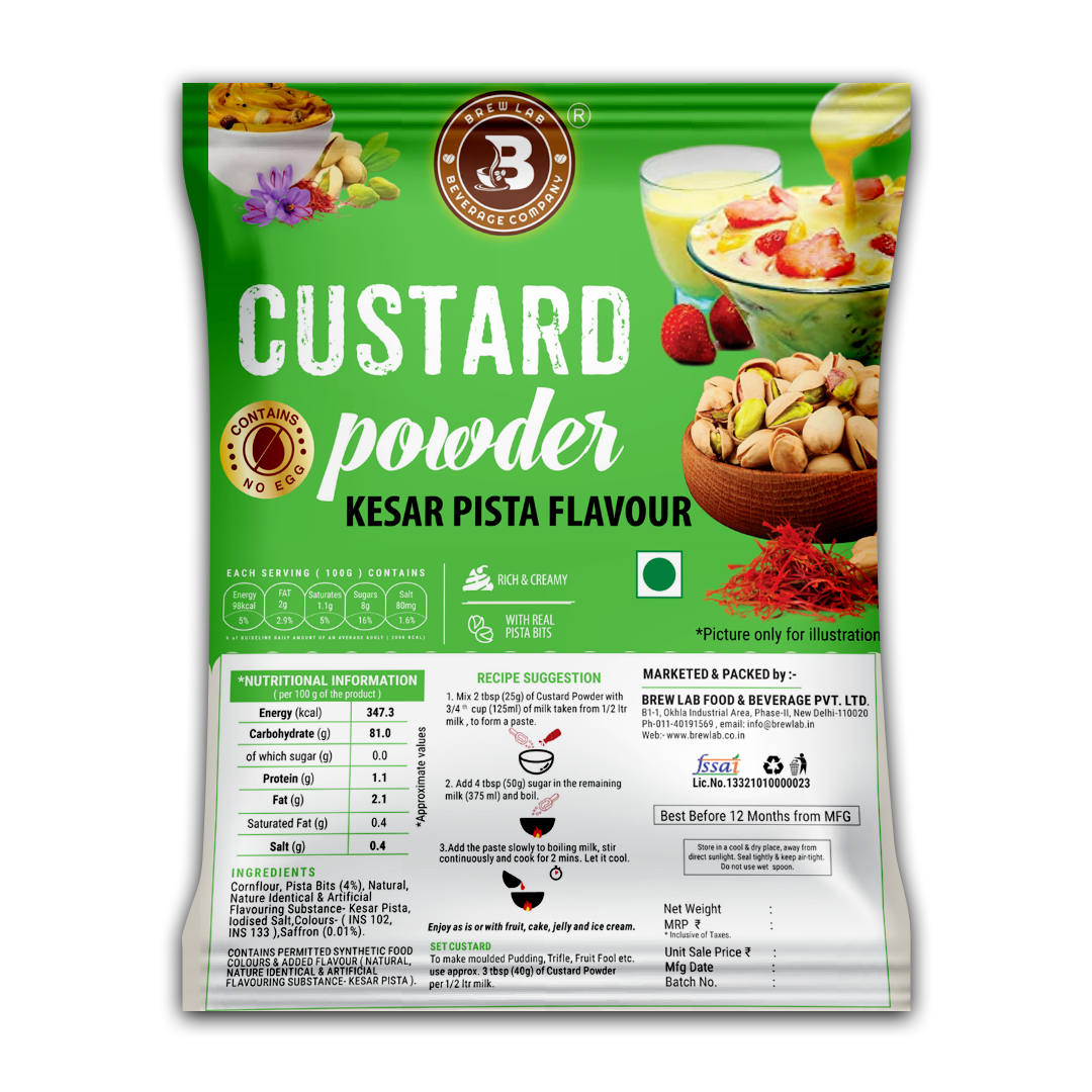 Brew Lab Kesar Pista Flavor Custard Powder | Rich, Creamy & Flavorful 100 g