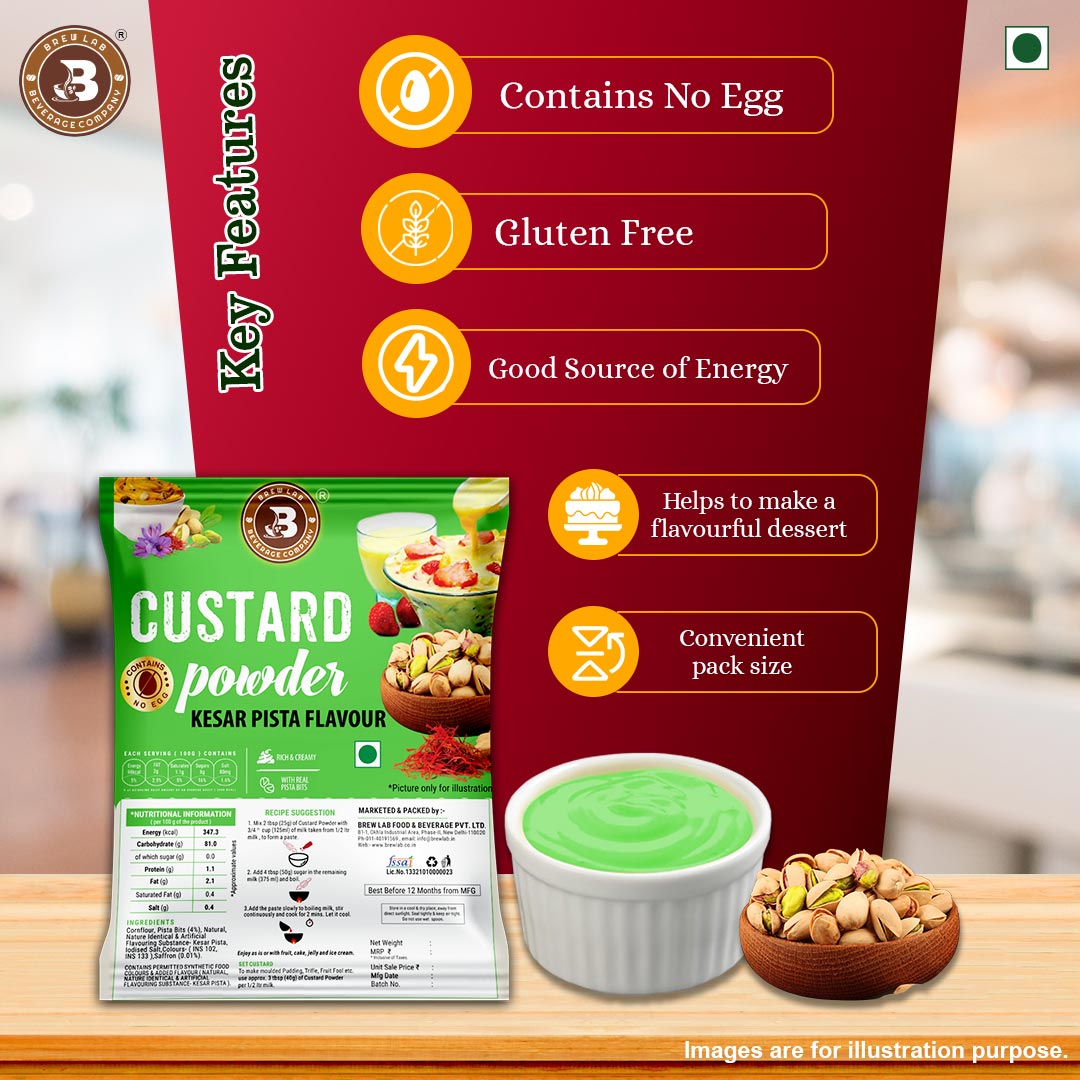 Brew Lab Kesar Pista Flavor Custard Powder | Rich, Creamy & Flavorful 100 g