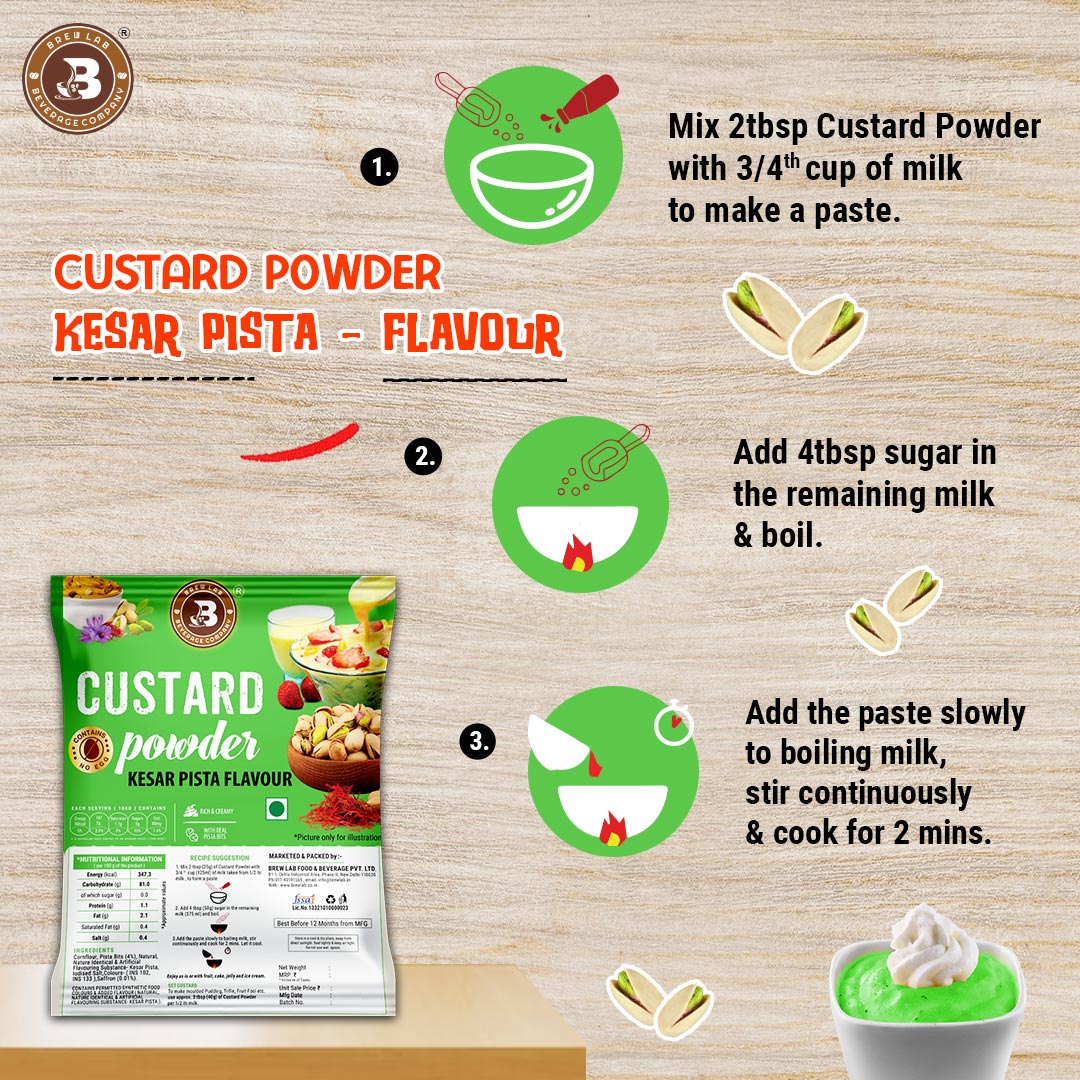 Brew Lab Kesar Pista Flavor Custard Powder | Rich, Creamy & Flavorful 100 g