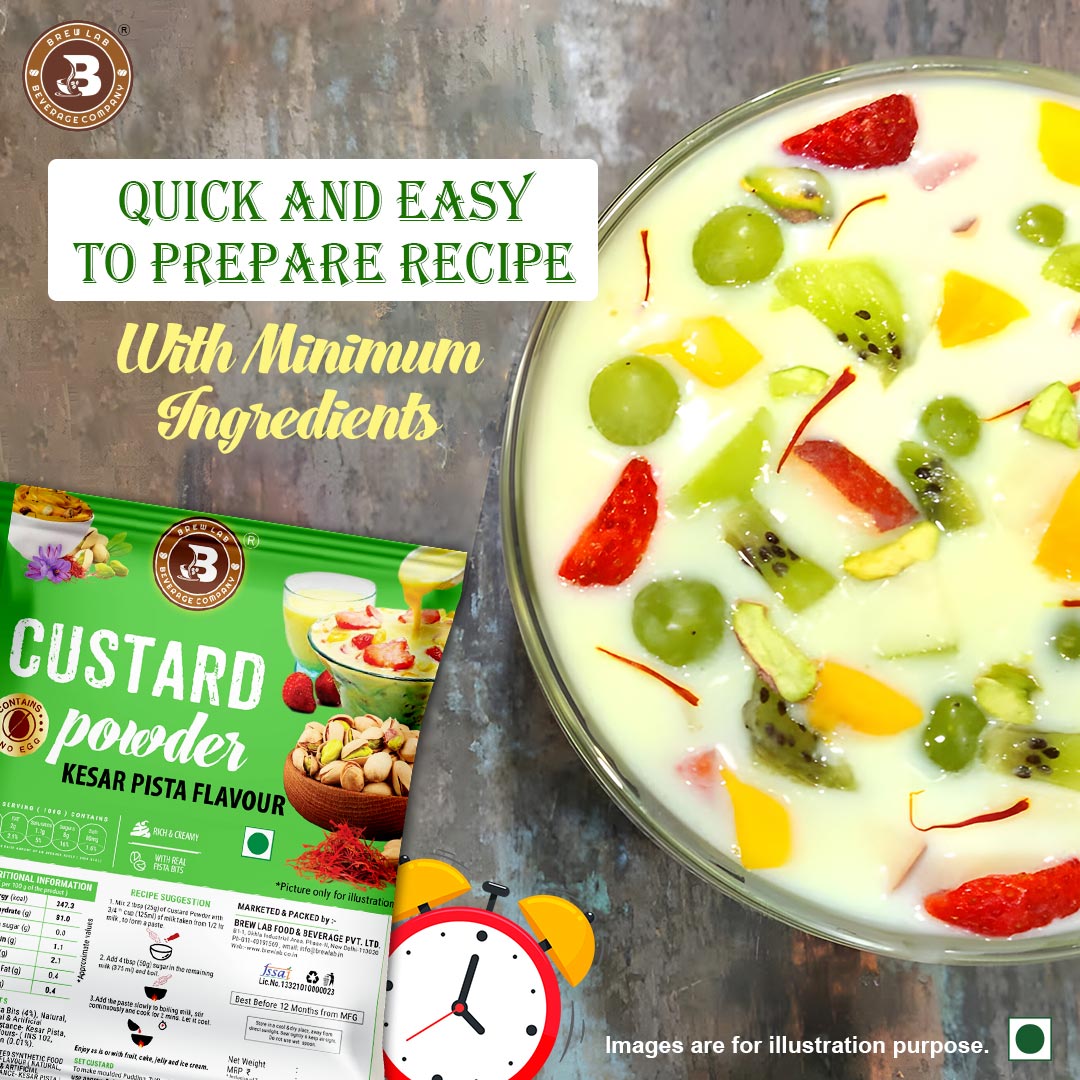 Brew Lab Kesar Pista Flavor Custard Powder | Rich, Creamy & Flavorful 100 g