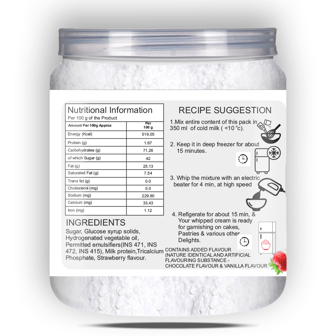 Brew Lab Whipping Cream Powder Mix Strawberry Flavour Perfect For Cake, Dessert, & More Topping (100 g, Strawberry)