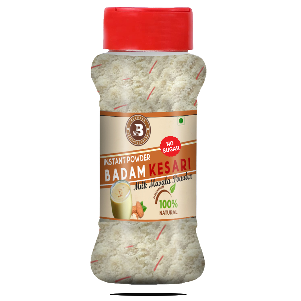 Brew Lab Badam Kesari No Sugar Milk Masala Powder | With Real Almonds & Kesar For Badam Milkshake Flavored Milk Powder (250 g)