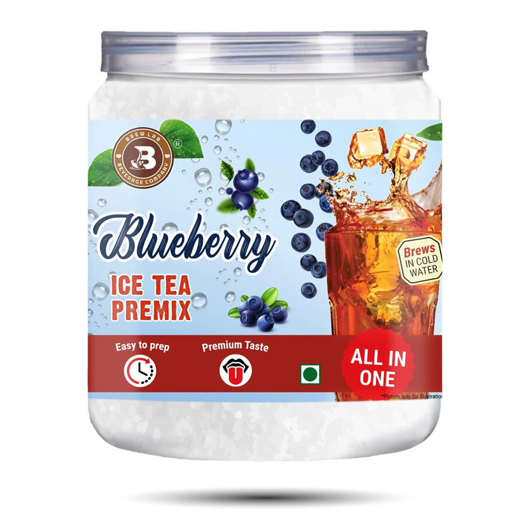 Brew Lab Blueberry Ice Tea Premix-100 gm | Instant Drink Mix Natural Blue Berry Flavor Easy To Use Blueberry Tea Plastic Bottle (100 g)