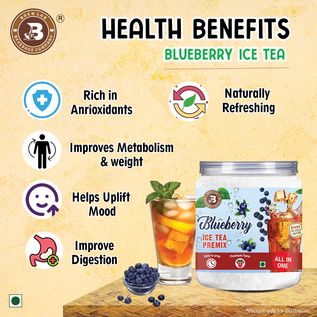 Brew Lab Blueberry Ice Tea Premix-100 gm | Instant Drink Mix Natural Blue Berry Flavor Easy To Use Blueberry Tea Plastic Bottle (100 g)