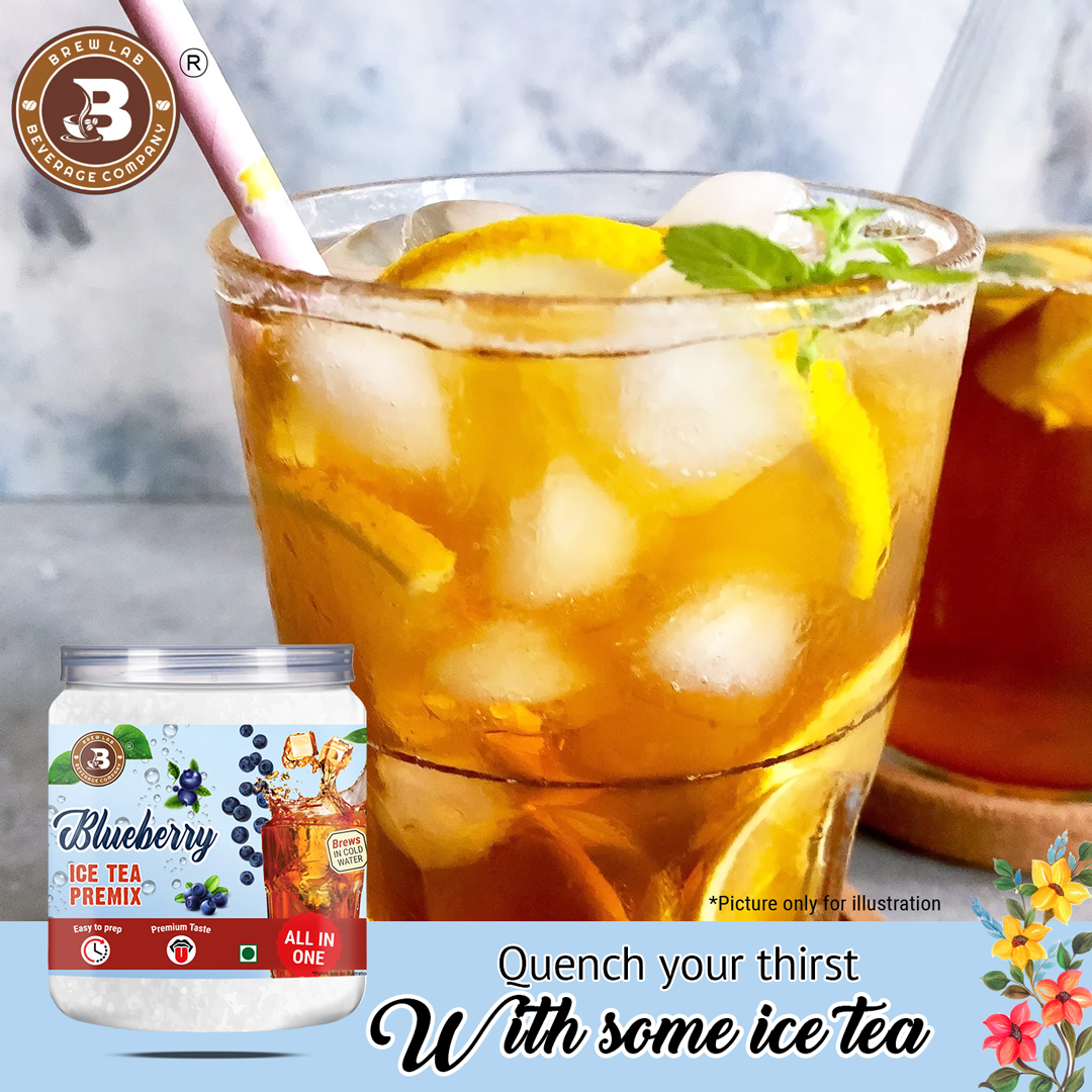 Brew Lab Blueberry Ice Tea Premix-100 gm | Instant Drink Mix Natural Blue Berry Flavor Easy To Use Blueberry Tea Plastic Bottle (100 g)