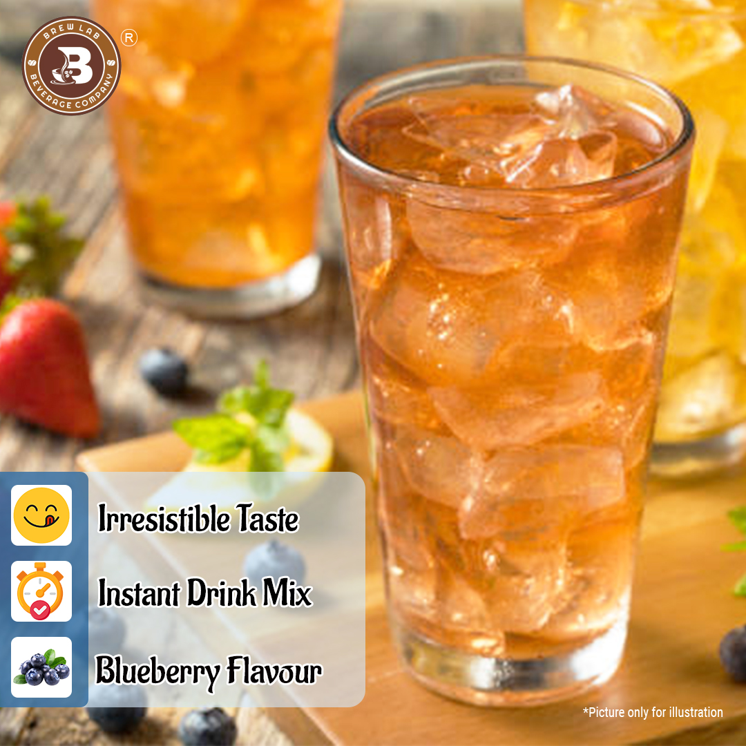 Brew Lab Blueberry Ice Tea Premix-100 gm | Instant Drink Mix Natural Blue Berry Flavor Easy To Use Blueberry Tea Plastic Bottle (100 g)