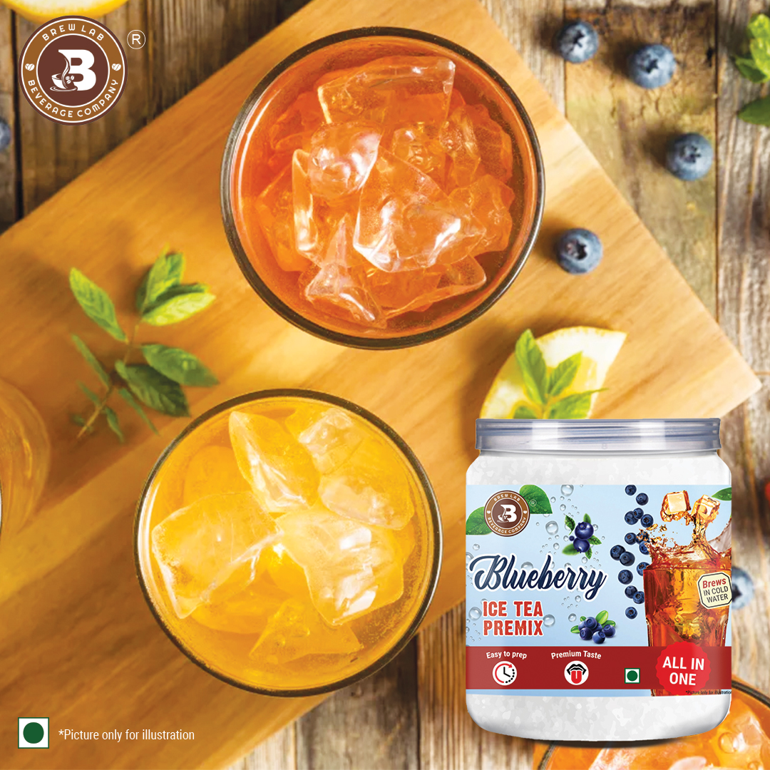 Brew Lab Blueberry Ice Tea Premix-100 gm | Instant Drink Mix Natural Blue Berry Flavor Easy To Use Blueberry Tea Plastic Bottle (100 g)