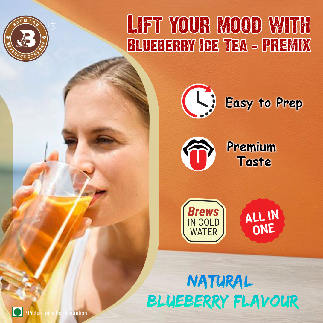 Brew Lab Blueberry Ice Tea Premix-100 gm | Instant Drink Mix Natural Blue Berry Flavor Easy To Use Blueberry Tea Plastic Bottle (100 g)