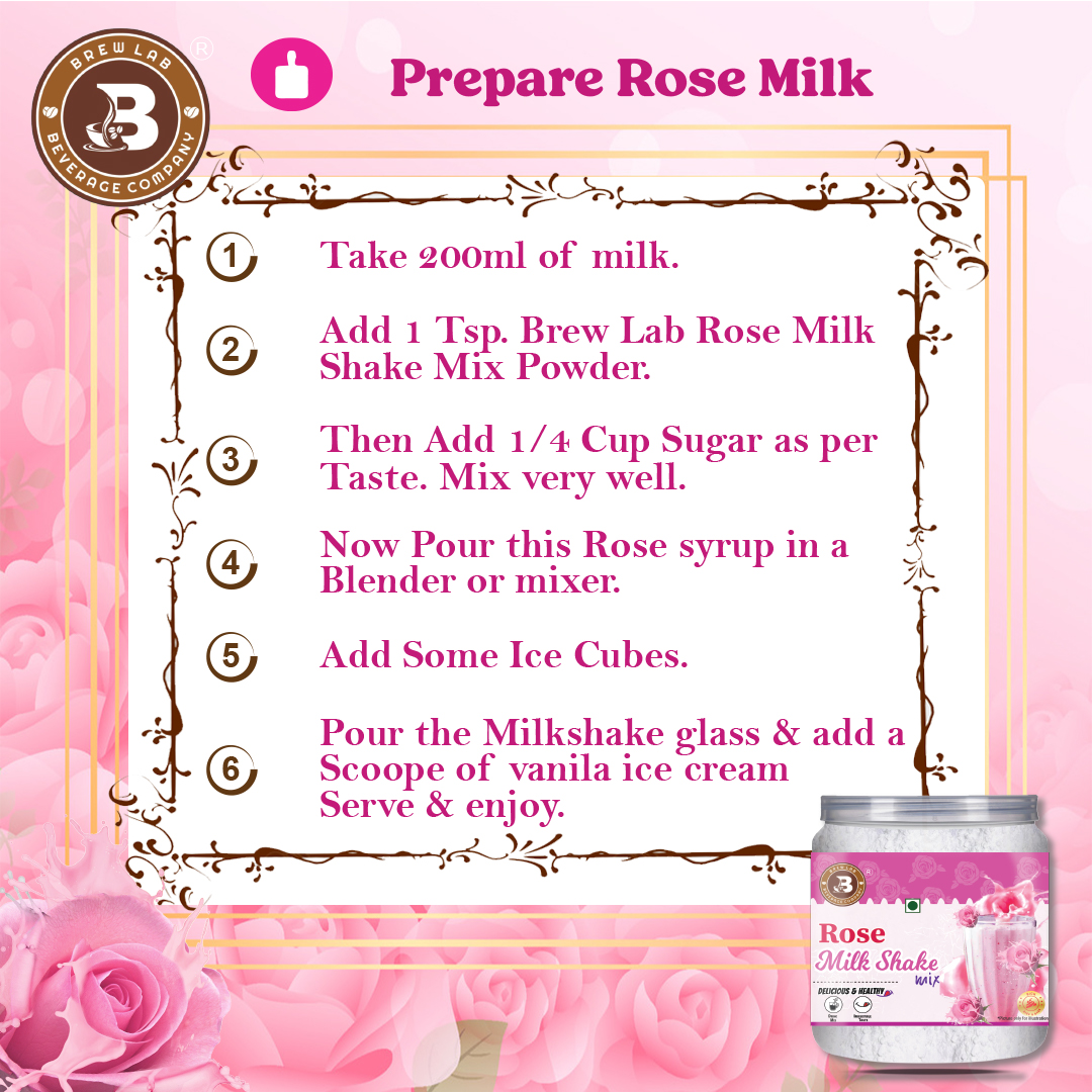 Brew Lab Milkshake Mix Powder Rose Flavor Refreshing & Nutritious Instant Drink Mix 100 g