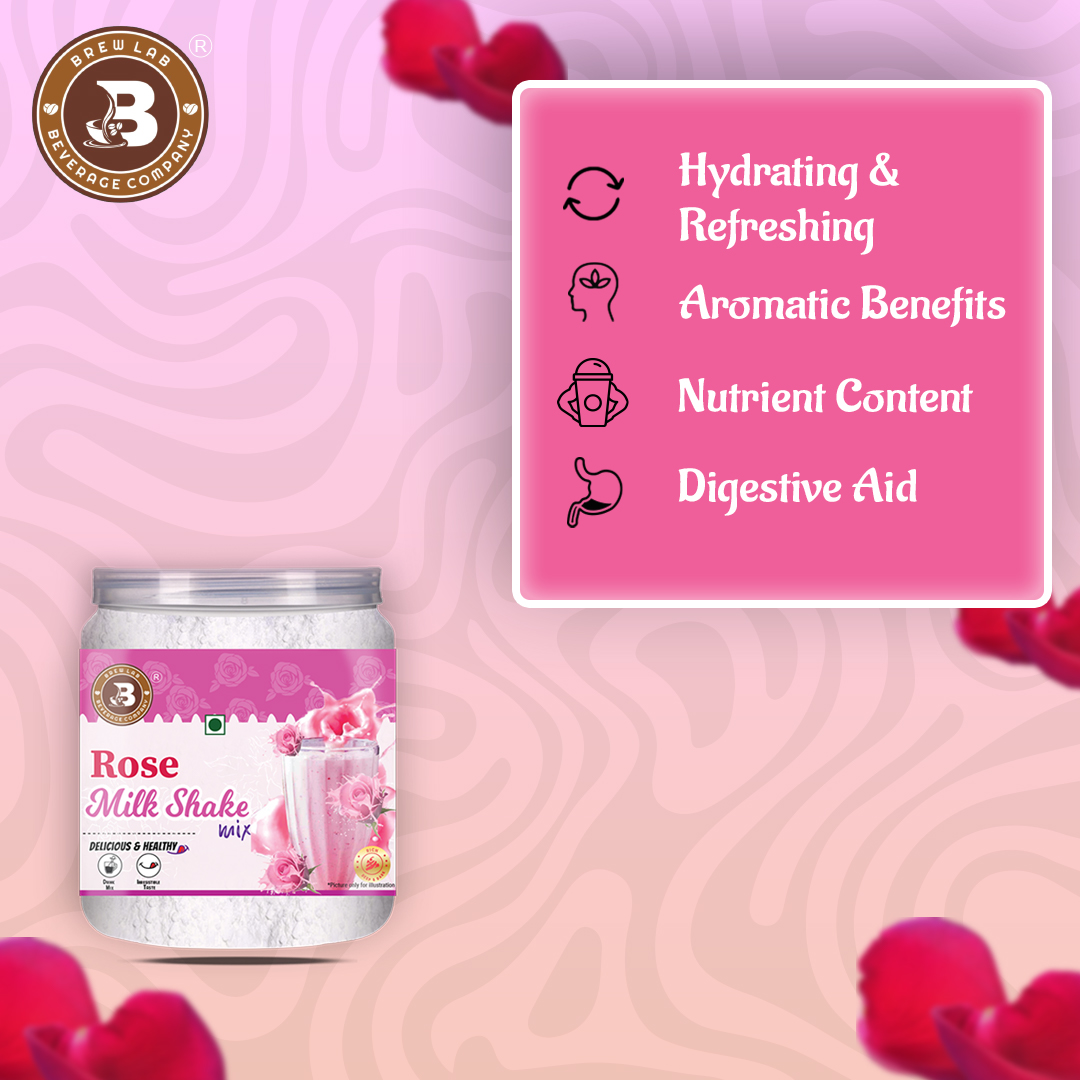 Brew Lab Milkshake Mix Powder Rose Flavor Refreshing & Nutritious Instant Drink Mix 100 g