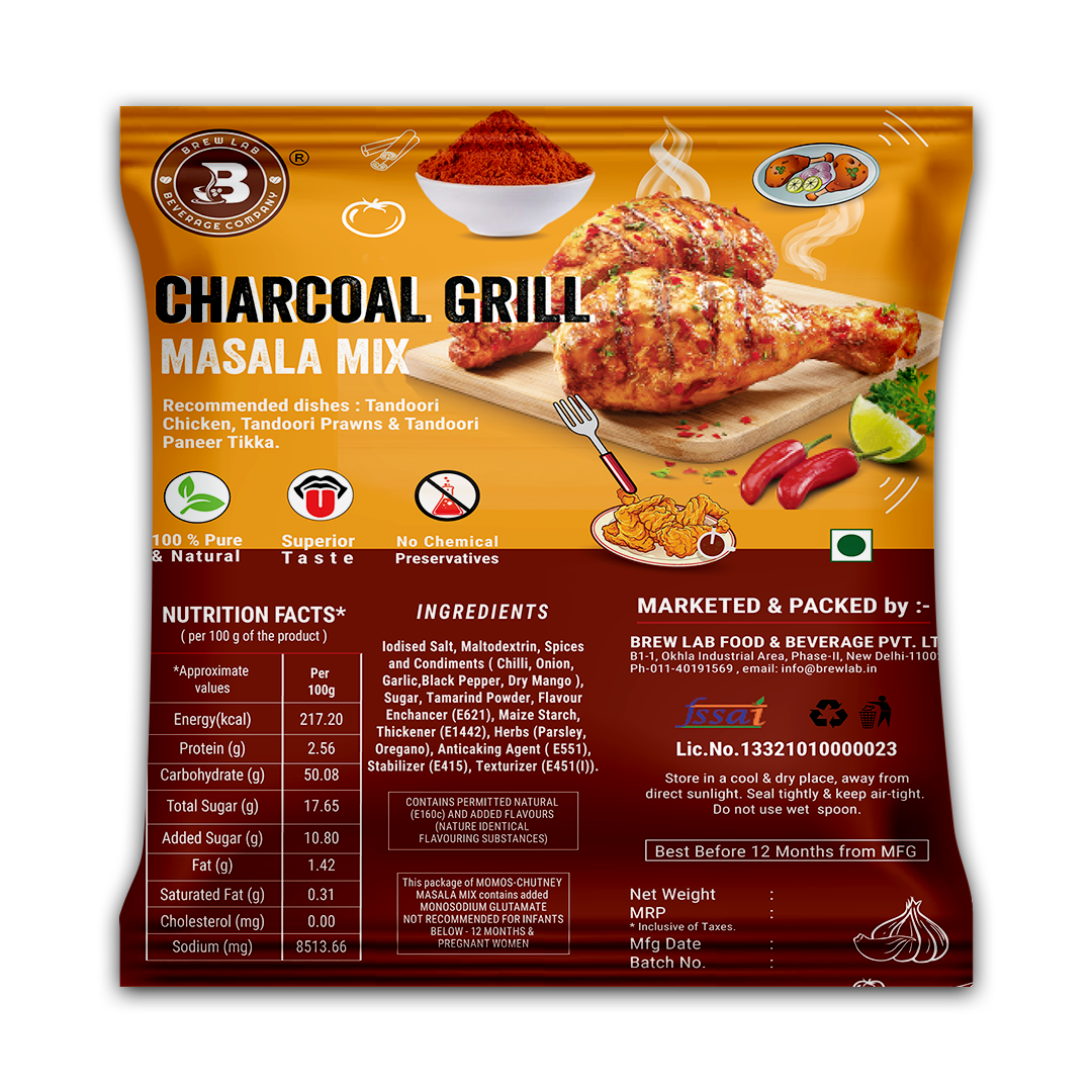 Brew Lab Pure & Natural Charcoal Grill Masala Mix | Smoky Taste | No added colors (100 g)