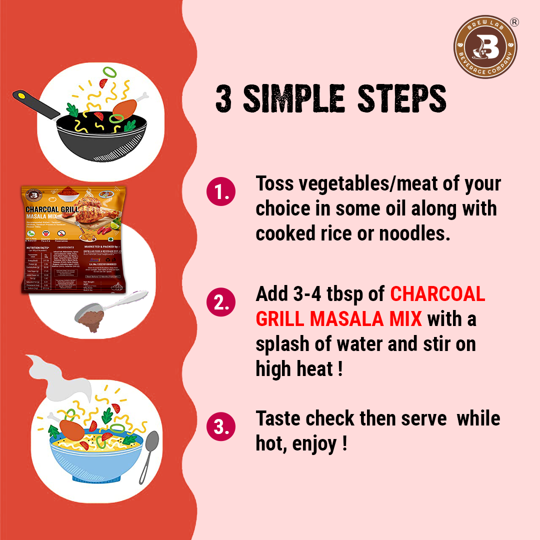 Brew Lab Pure & Natural Charcoal Grill Masala Mix | Smoky Taste | No added colors (100 g)
