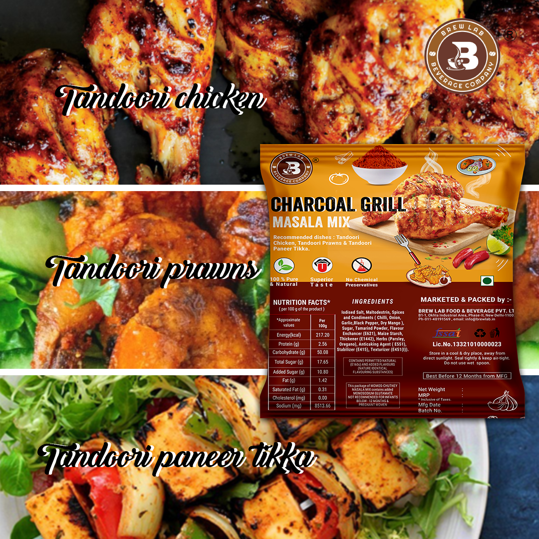 Brew Lab Pure & Natural Charcoal Grill Masala Mix | Smoky Taste | No added colors (100 g)