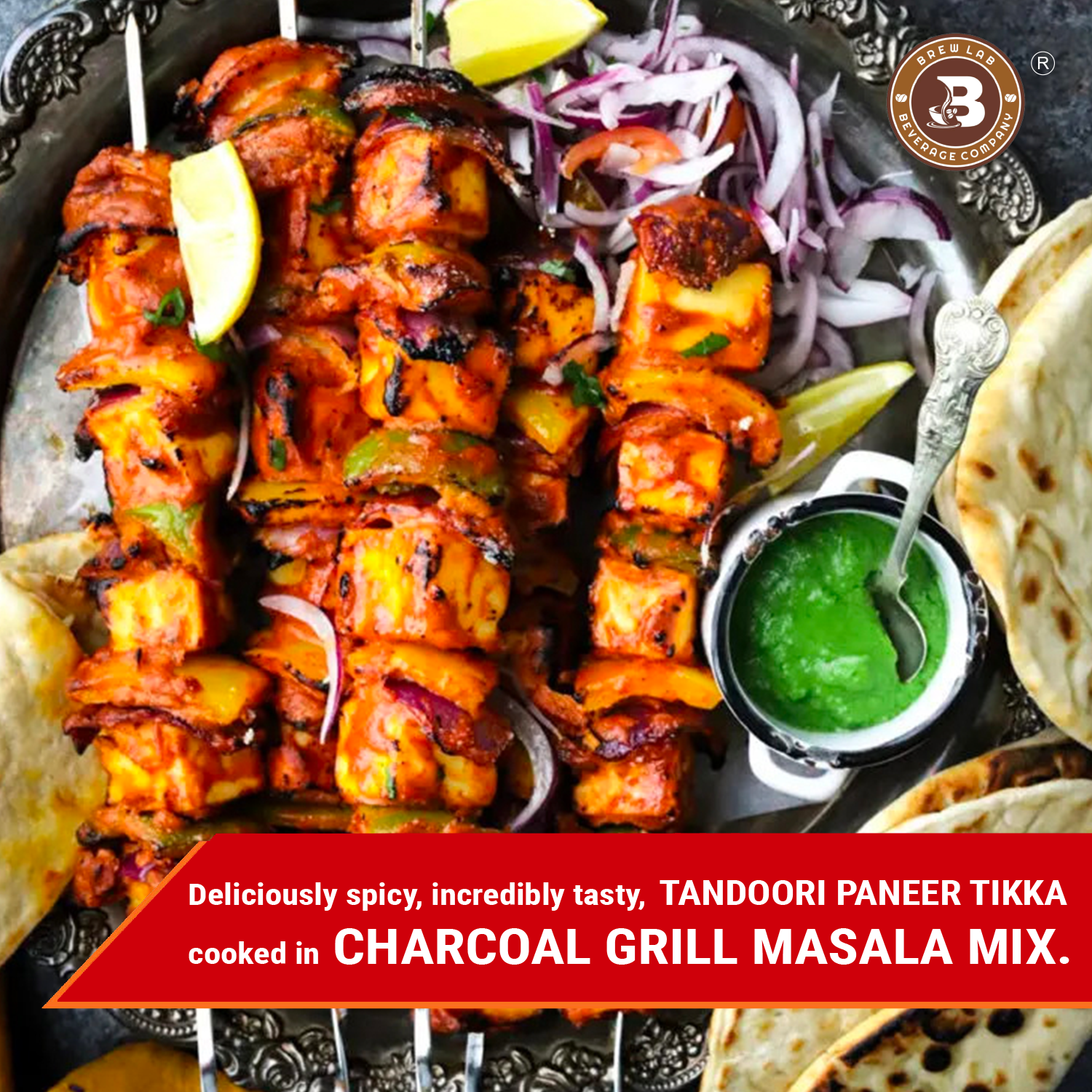 Brew Lab Pure & Natural Charcoal Grill Masala Mix | Smoky Taste | No added colors (100 g)