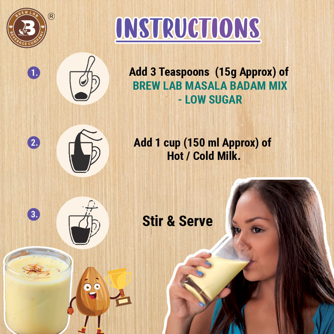 Brew Lab Masala Badam Mix Low Sugar | Real Bits Of Badam Mix It With Hot/Cold Milk | (100 g)
