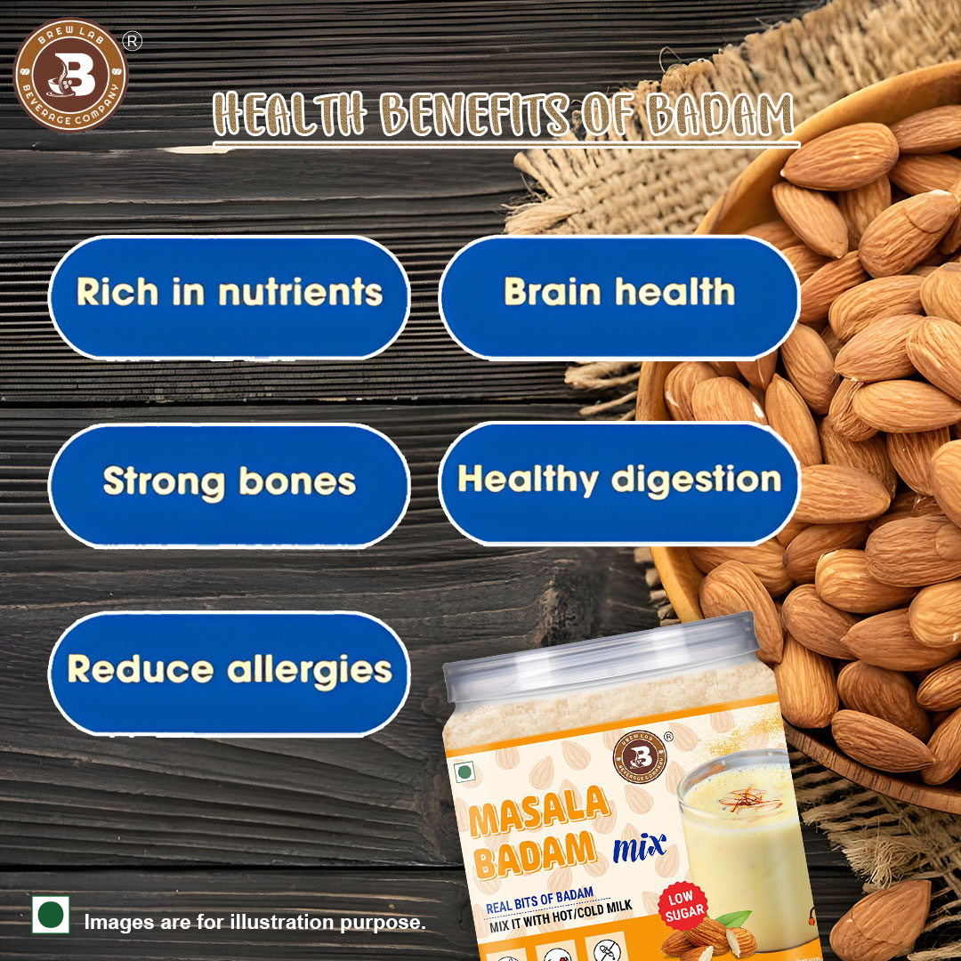 Brew Lab Masala Badam Mix Low Sugar | Real Bits Of Badam Mix It With Hot/Cold Milk | (100 g)